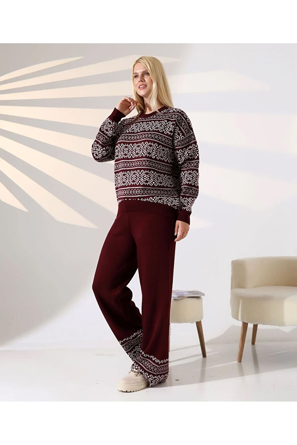 İskandinav Desenli Konfor Triko Takım