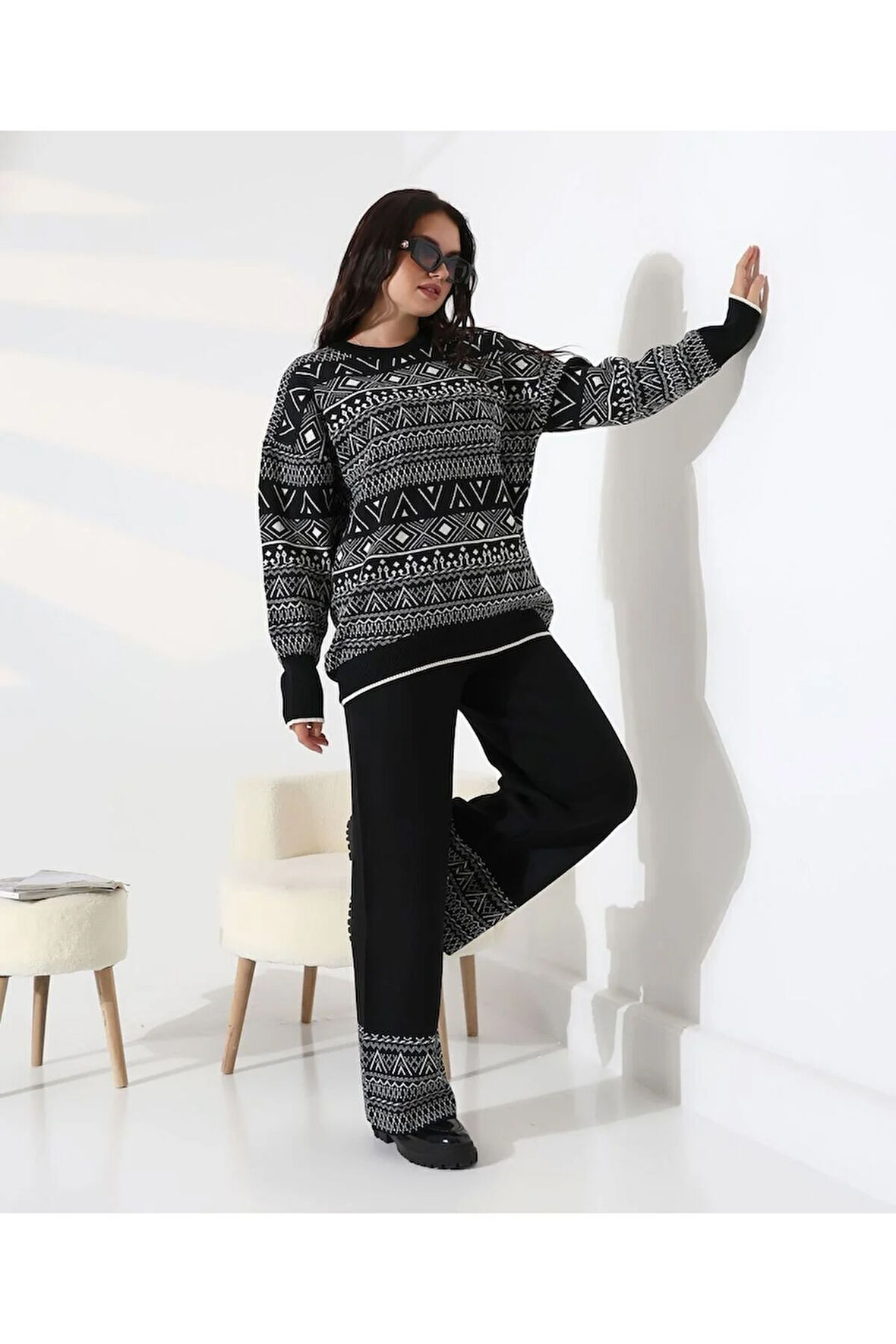 Jakarlı Oversize Alt-Üst Triko Takım