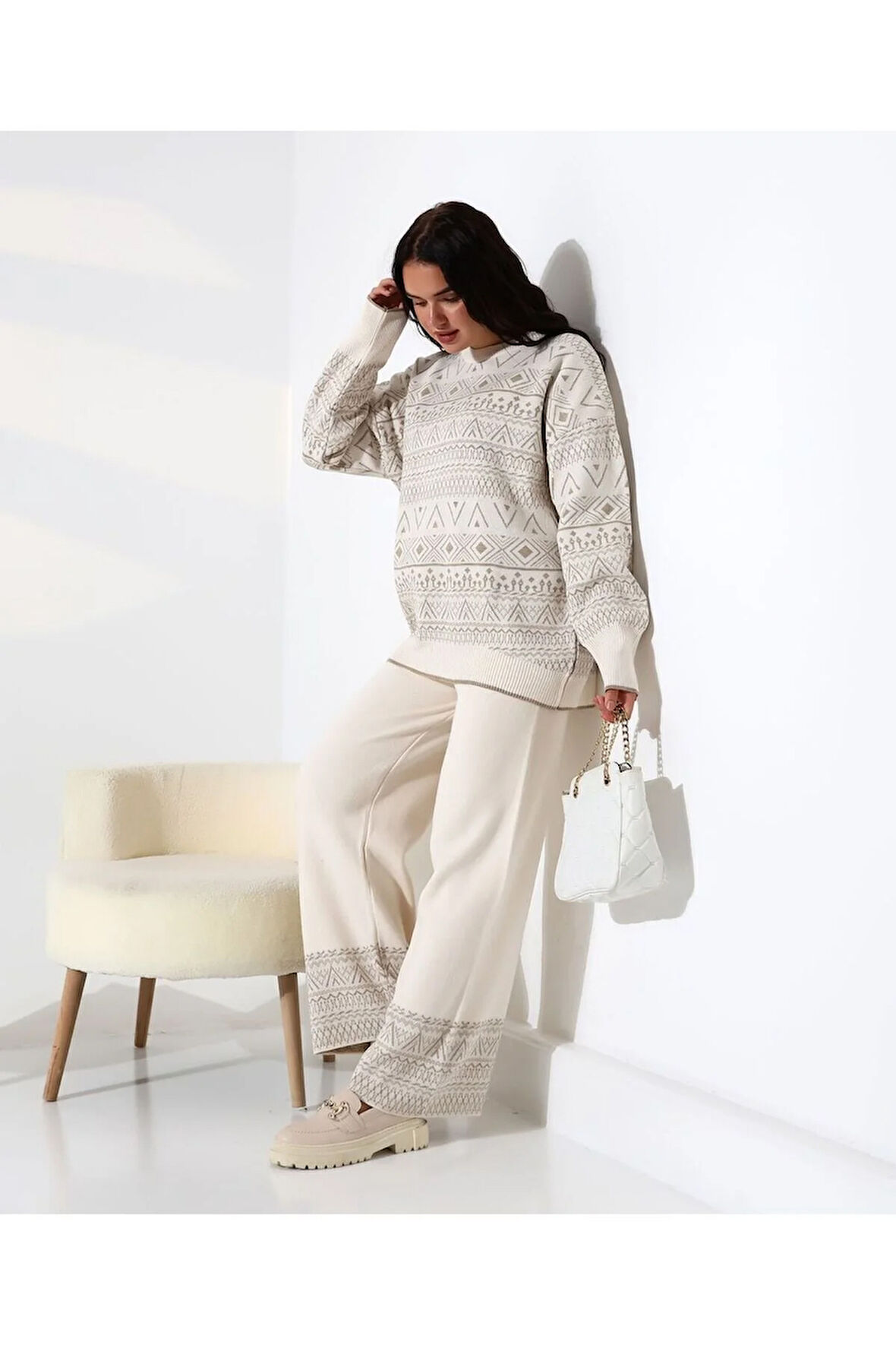 Jakarlı Oversize Alt-Üst Triko Takım