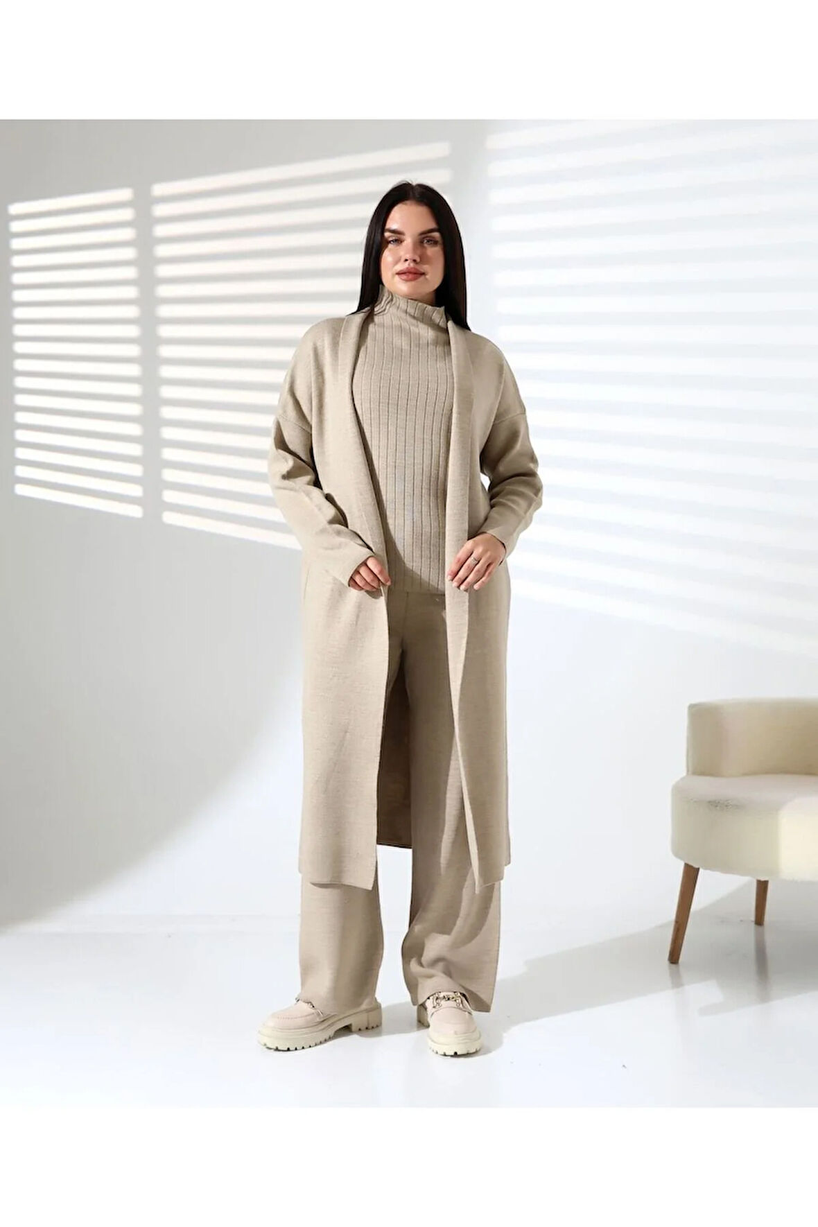 Balıkçı Yaka Asil Üçlü Triko Takım