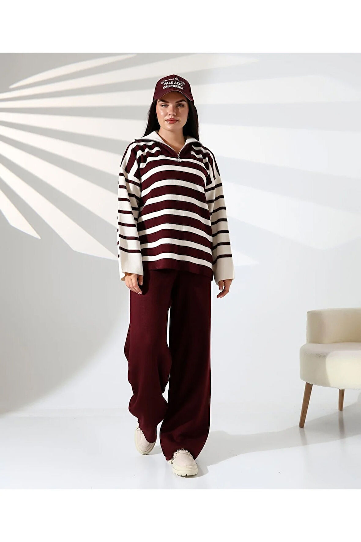 Fermuarlı Yaka Çizgili Sportif Triko Takım