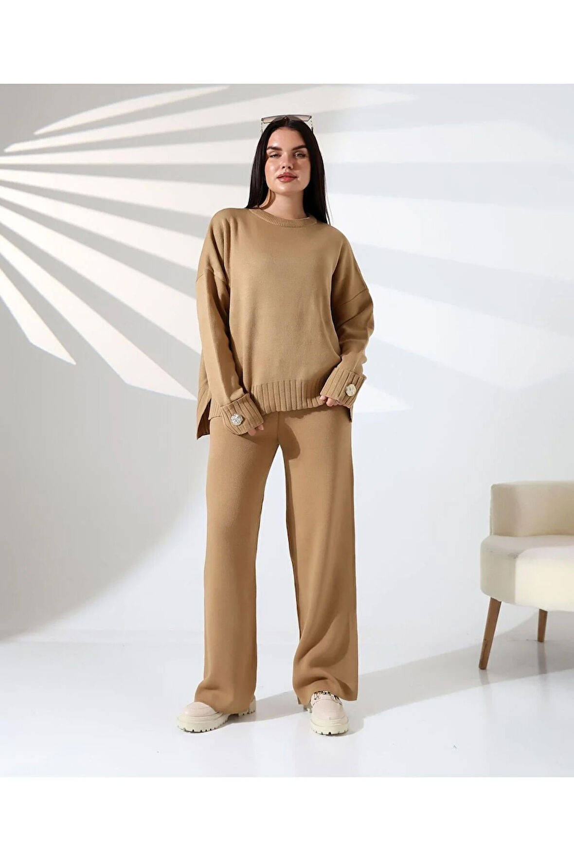Rahat Kalıp Kol Detaylı Triko Takım