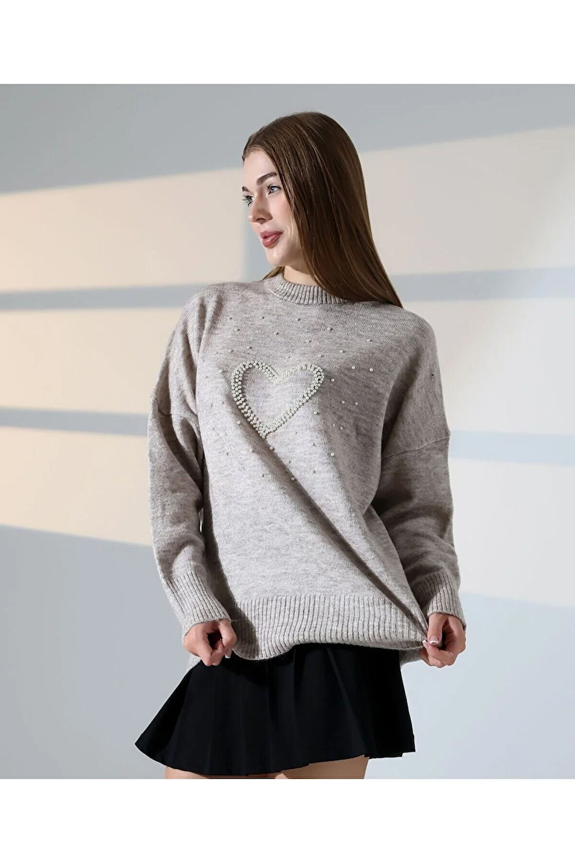 İnci Kalp Detaylı Kadın Kazak