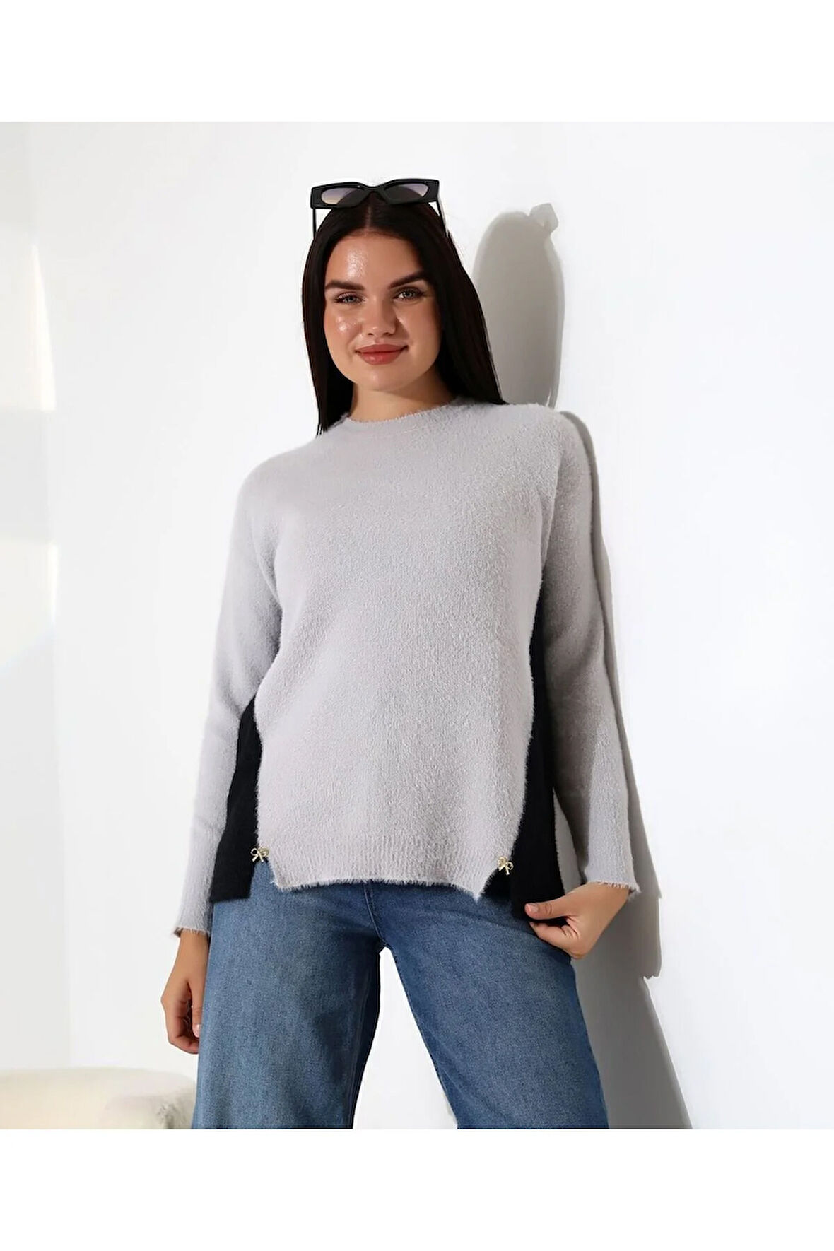 Blok Renkli Yan Detaylı Triko Kazak