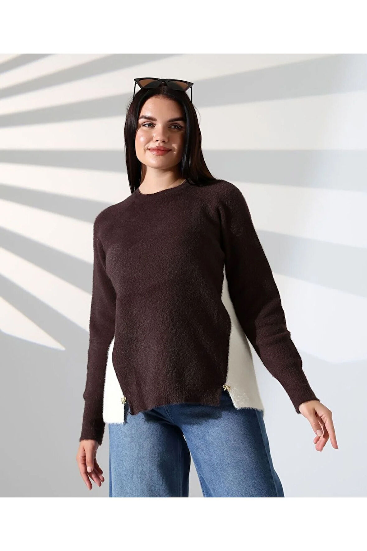 Blok Renkli Yan Detaylı Triko Kazak