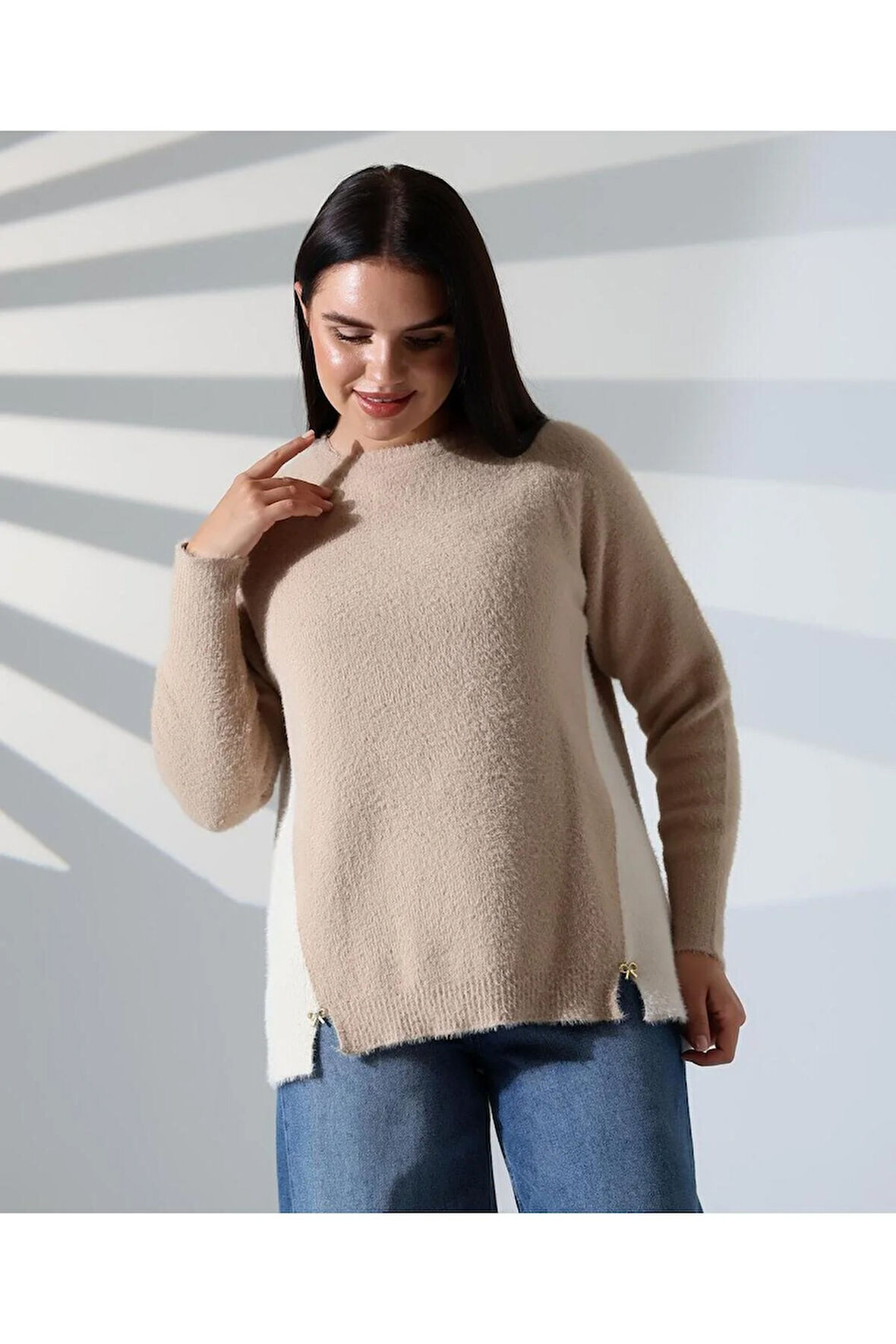 Blok Renkli Yan Detaylı Triko Kazak