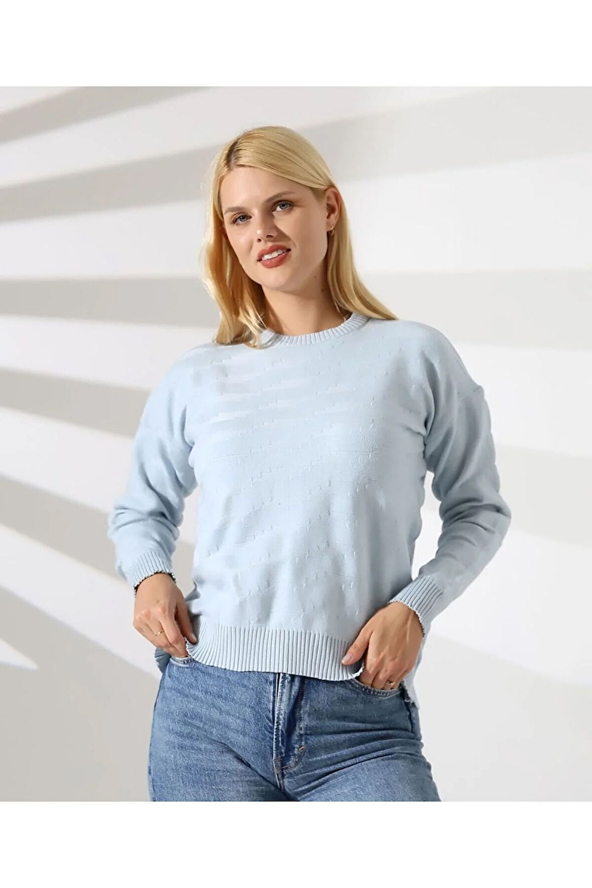 Kendinden Desenli Casual Triko Kazak