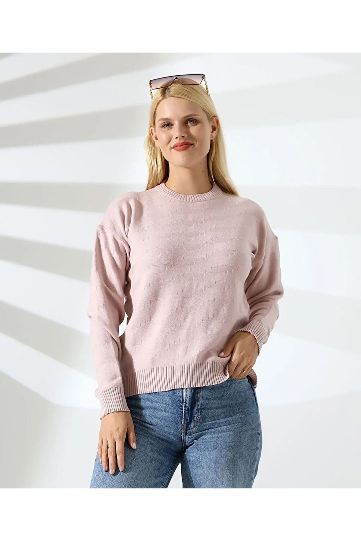 Kendinden Desenli Casual Triko Kazak