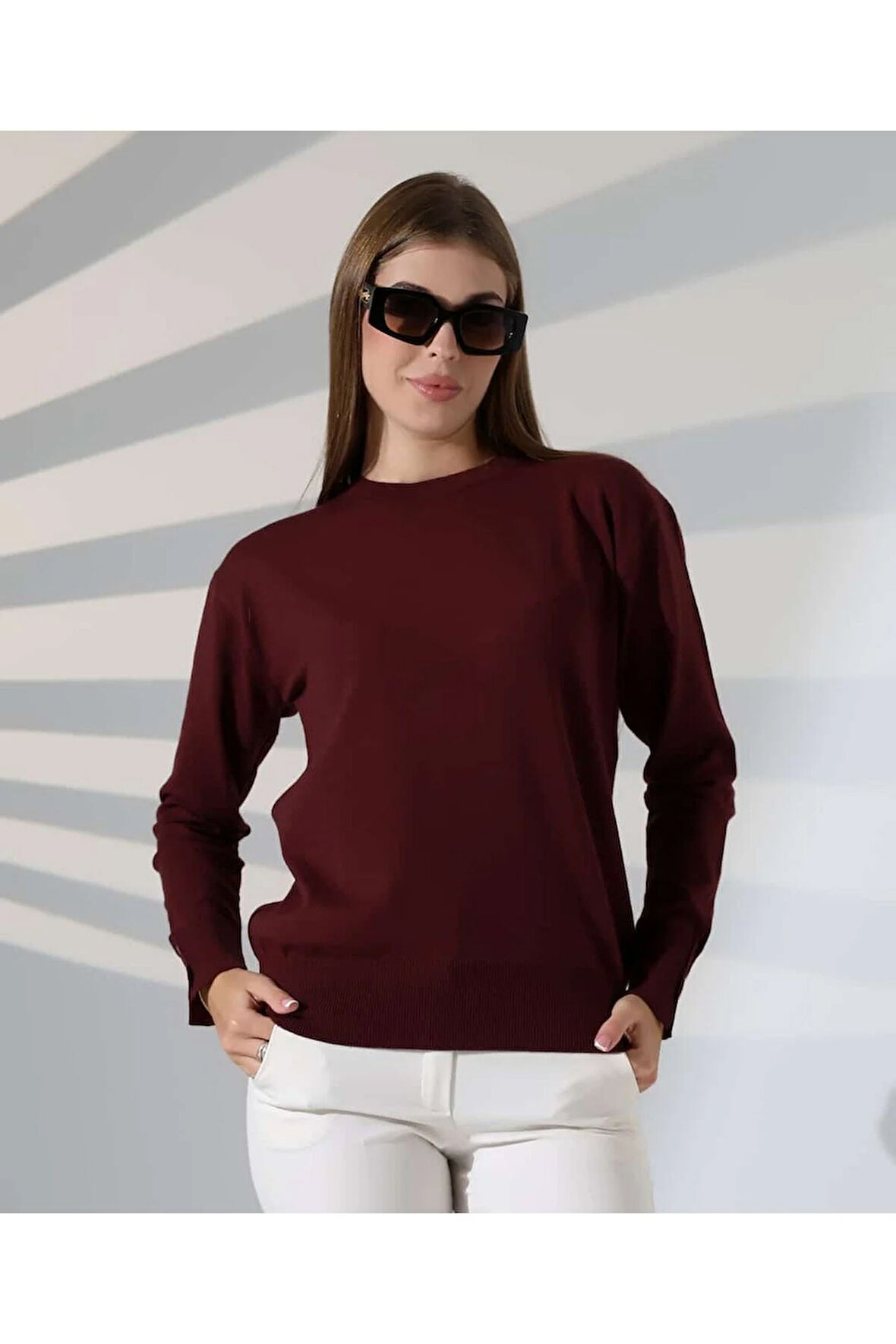 Gündelik Şıklık Kol Düğme Detay Triko Kazak