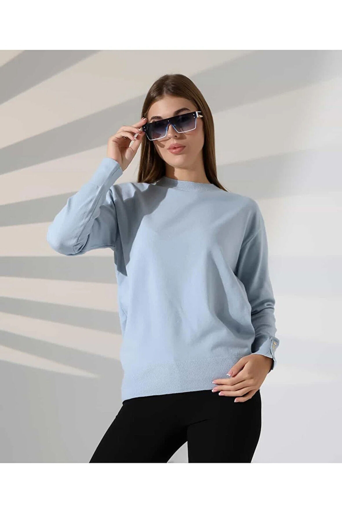 Gündelik Şıklık Kol Düğme Detay Triko Kazak