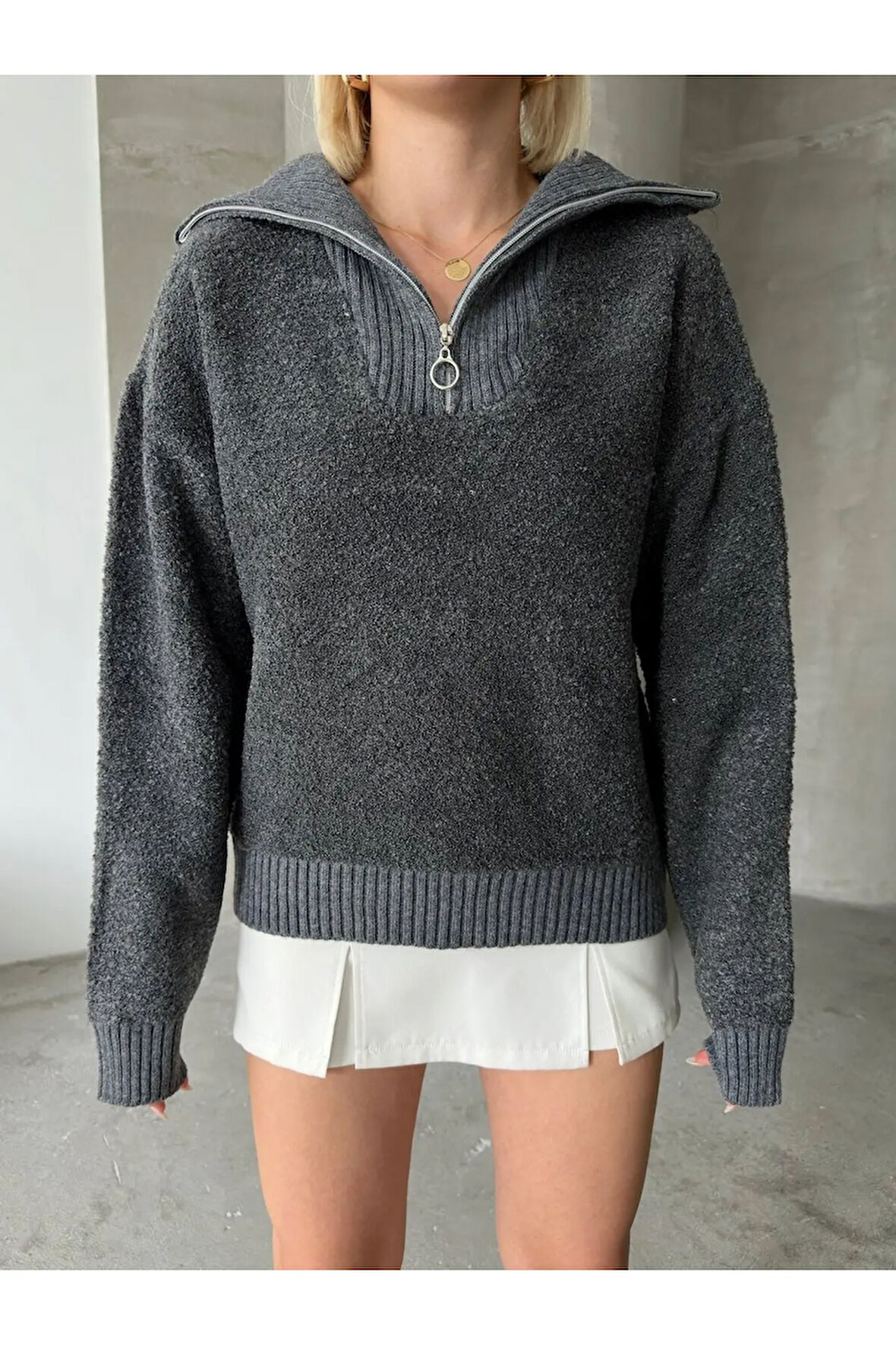 Fermuarlı Triko Kazak