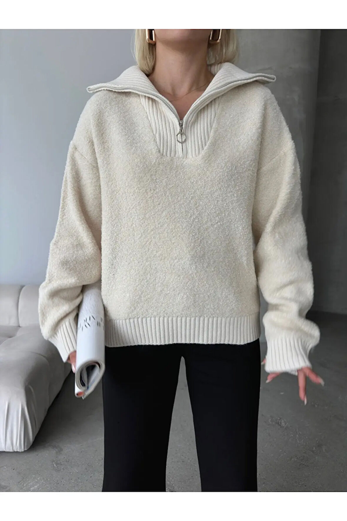 Fermuarlı Triko Kazak