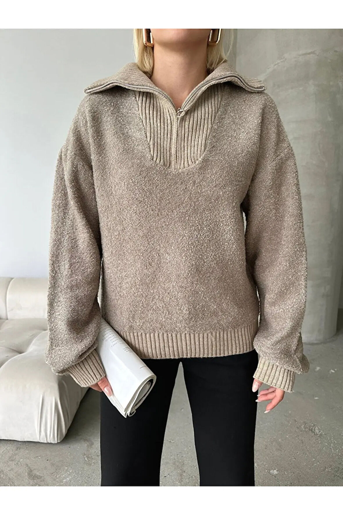 Fermuarlı Triko Kazak