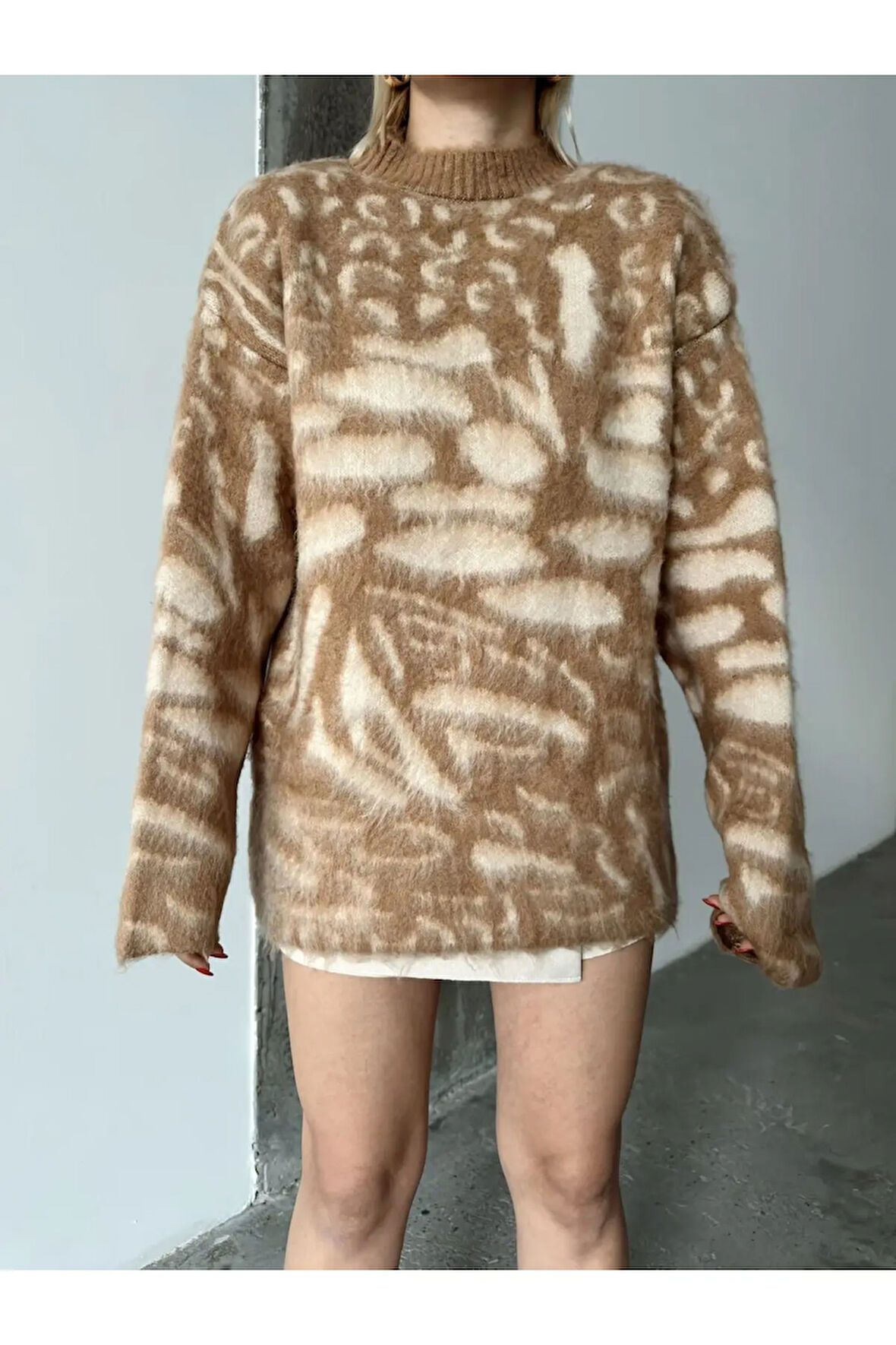 Zebra Desenli Şık Triko Kazak