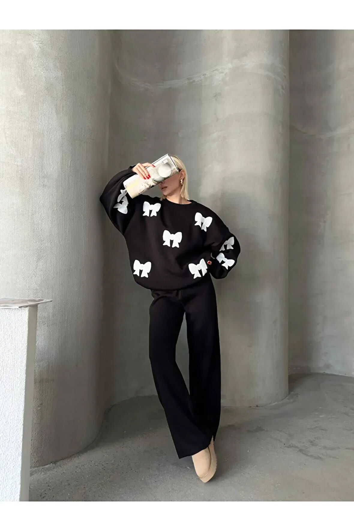 Kurdele Desenli Alt Üst Triko Takım