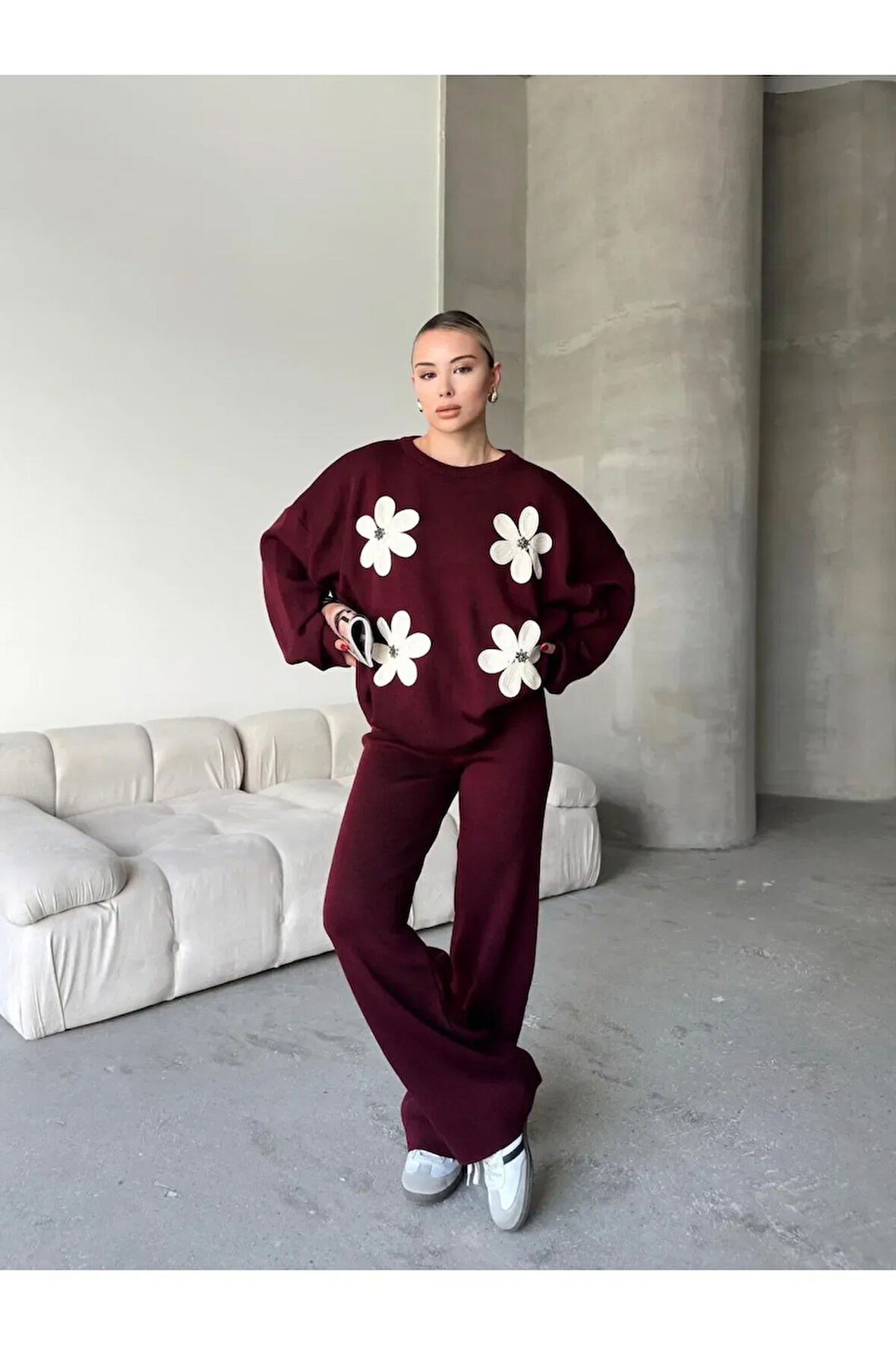 Dört Yonca Desenli Alt Üst Triko Takım