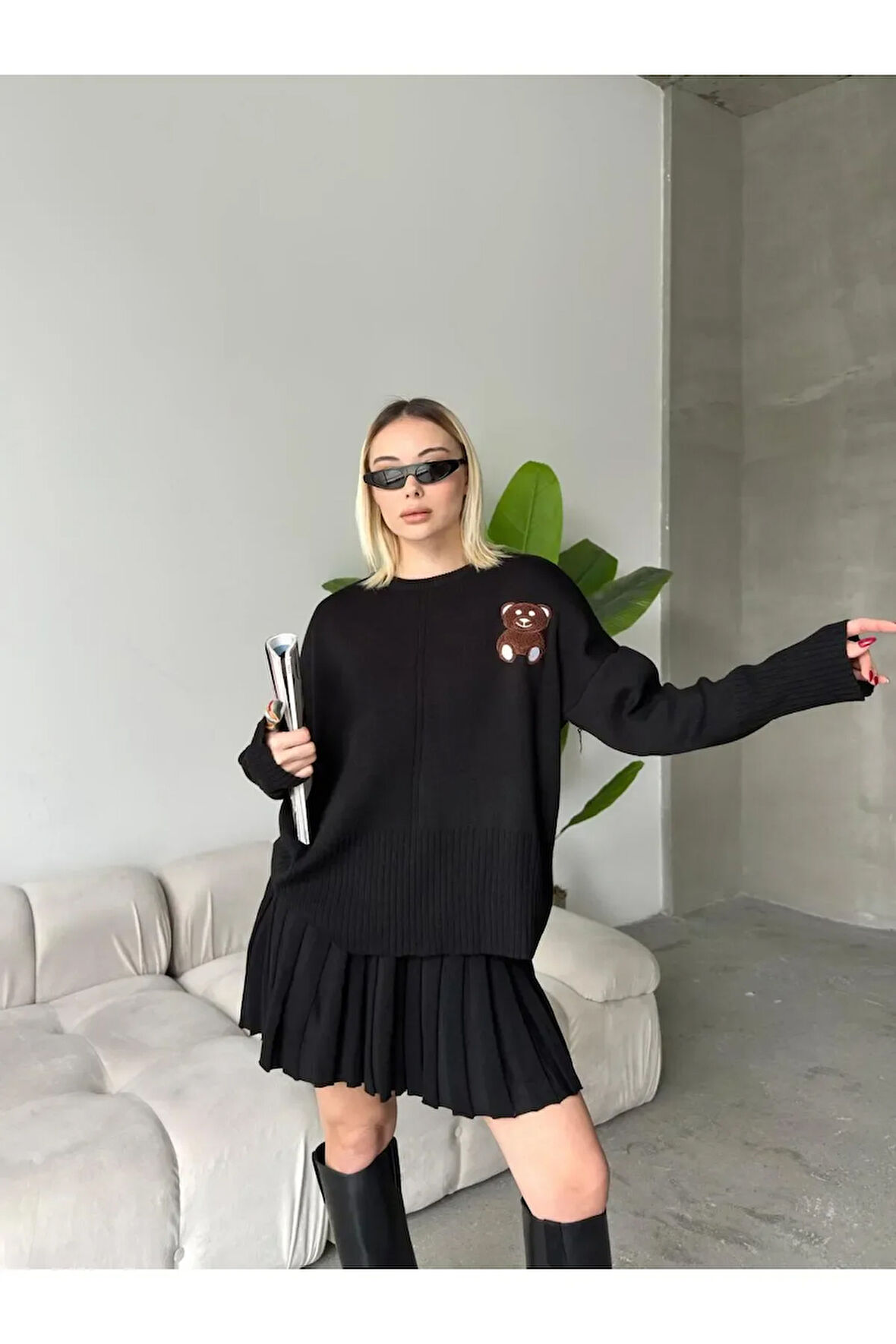 Etekli Alt Üst Triko Takım - Ayıcık Desenli