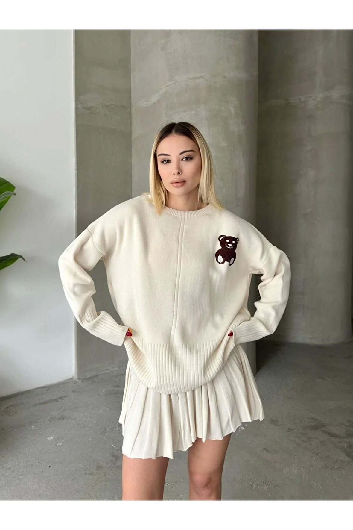 Etekli Alt Üst Triko Takım - Ayıcık Desenli