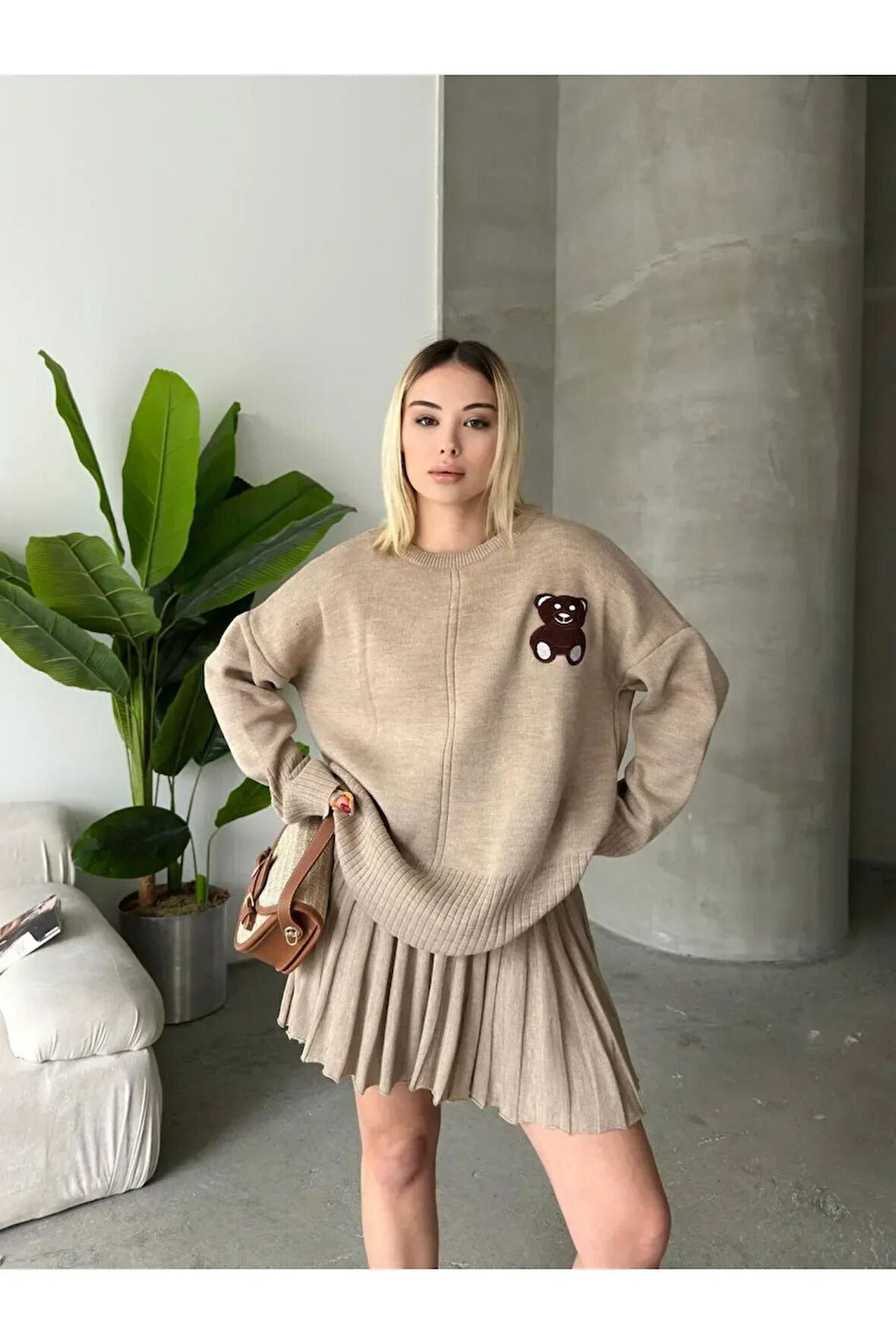 Etekli Alt Üst Triko Takım - Ayıcık Desenli