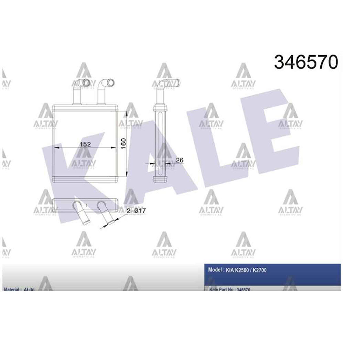 Bongo 01-04 K2500 K2700 2.5 Tci- 2.7D Brazing Kalorifer Radyatörü - Ok-60A-61010 Kle-346570 