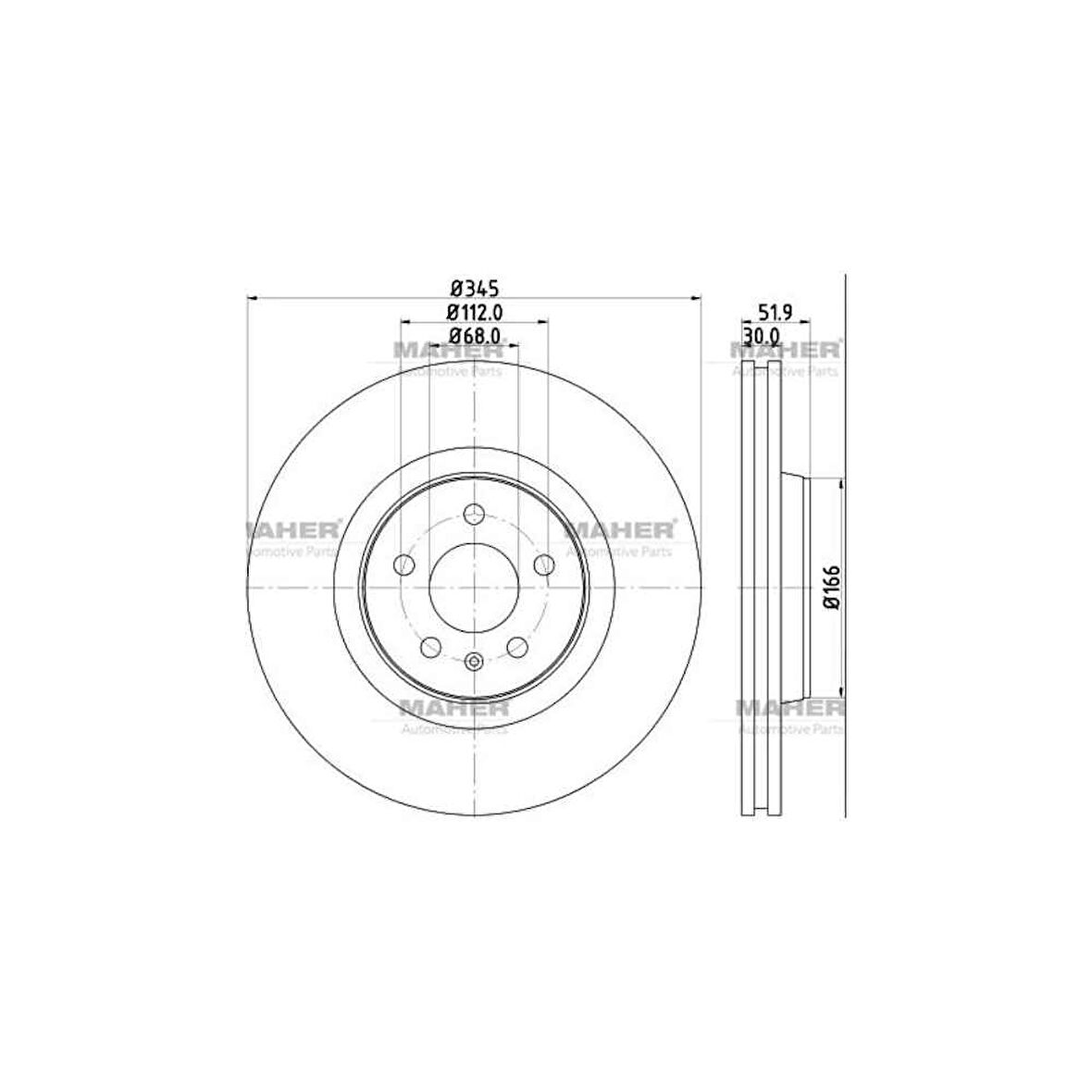 A6 A7 Q5 10- Pro Özel Kaplama Fren Diski Ön 345Mm - Mhr-03605 - 4G0615301G 