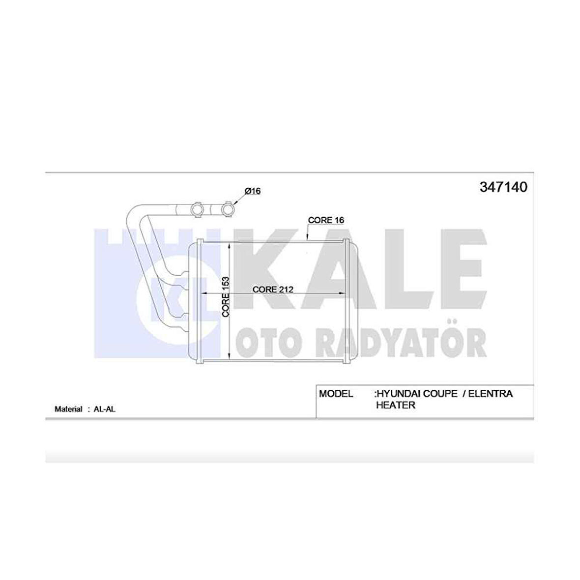 Elantra 01-03 Brazing Kalorifer Radyatörü - Kle-347140 - 97138-2D000 