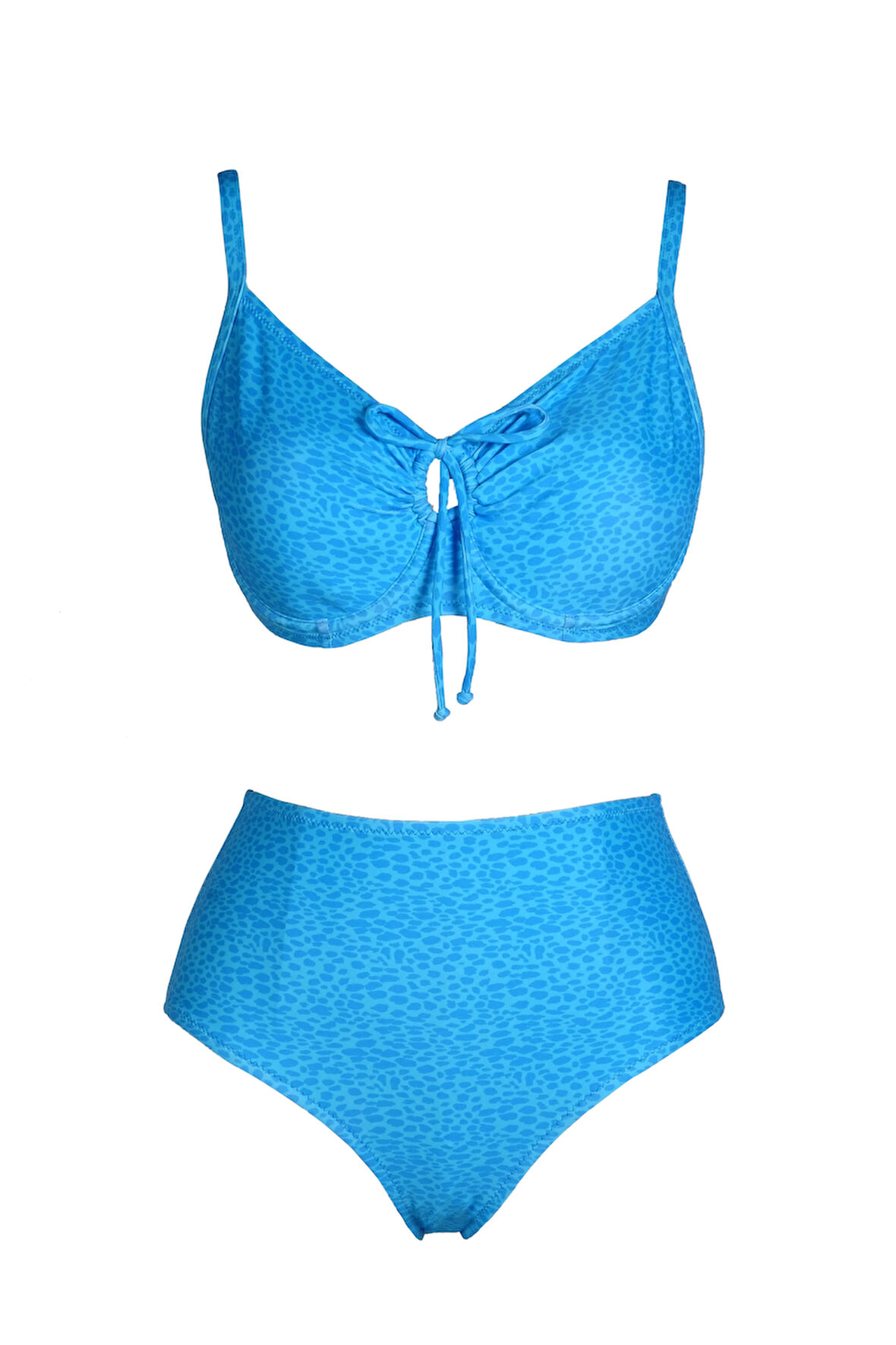 Endeep Kadın Balenli Destekli Büyük Beden Mavi Yüksek Bel Bikini Takımı
