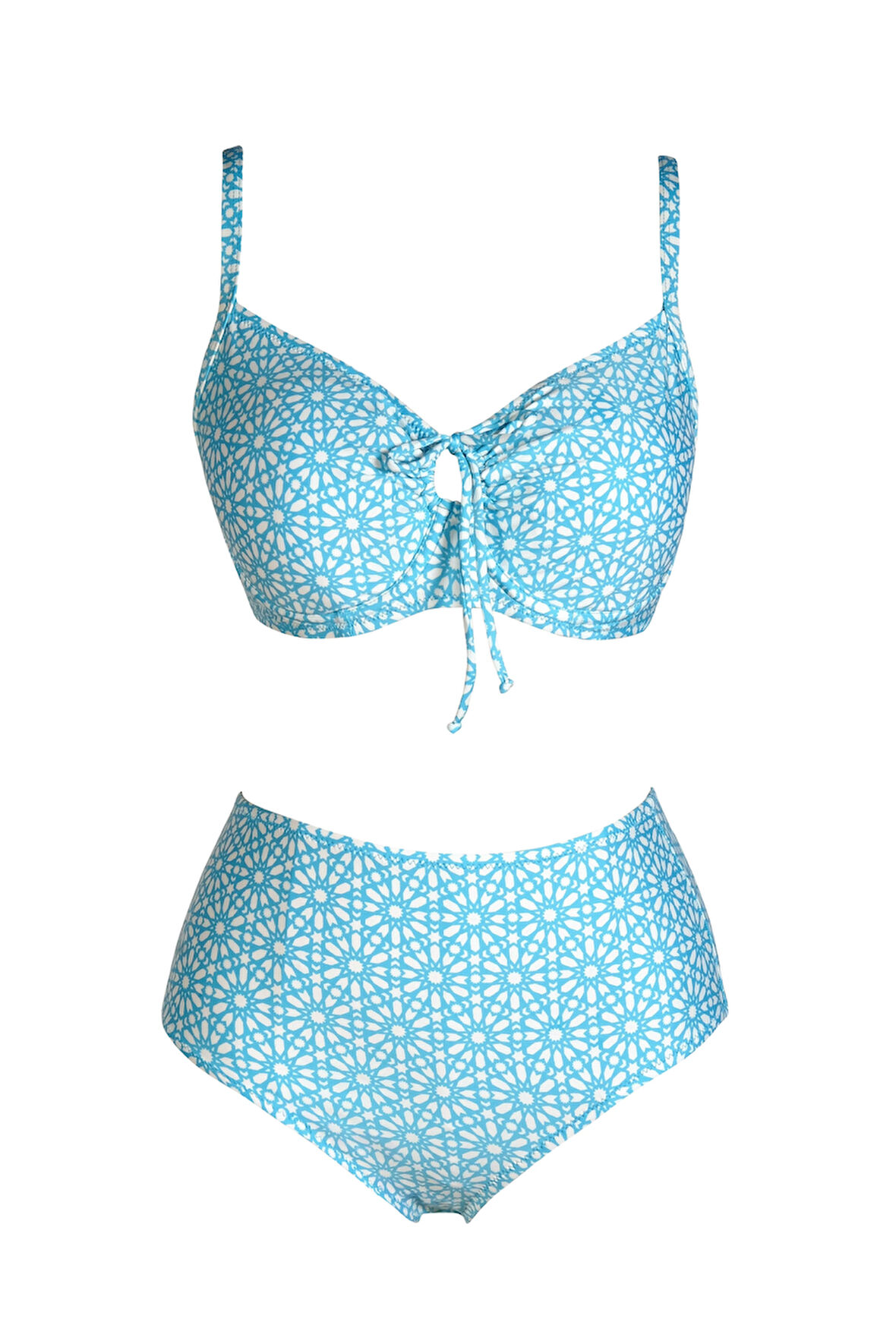 Endeep Kadın Balenli Destekli Büyük Beden Açık Mavi Yüksek Bel Bikini Takımı