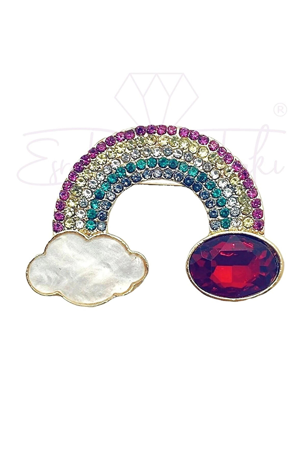 Kadın Taşlı Bulutlu Gökkuşağı Broş