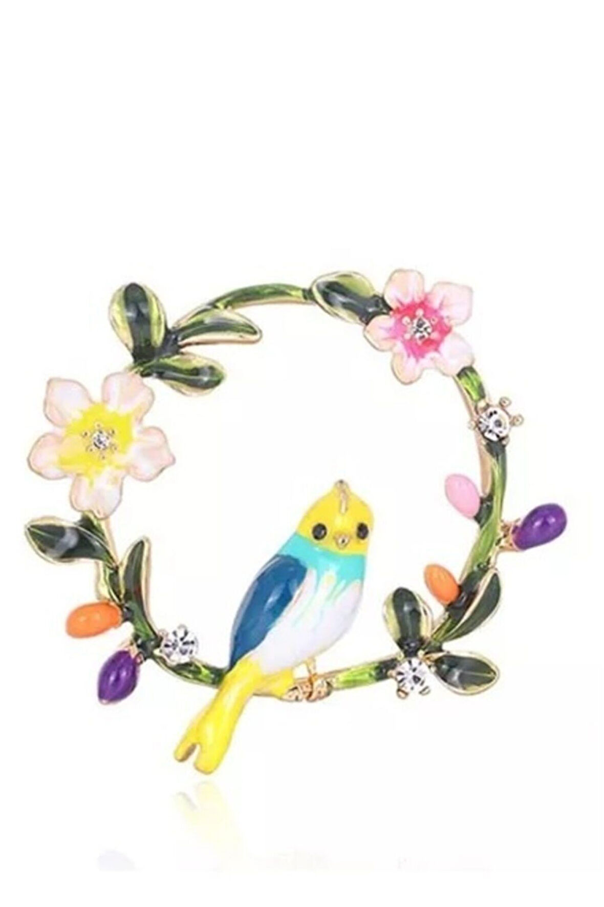 Çelenkli Kuş Broş