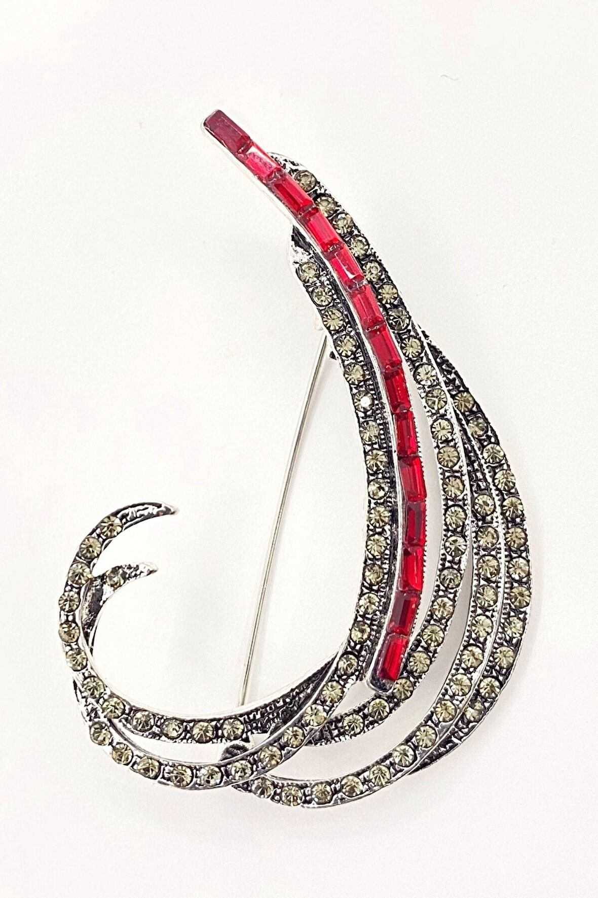 Kırmızı Taşlı Markazit Broş