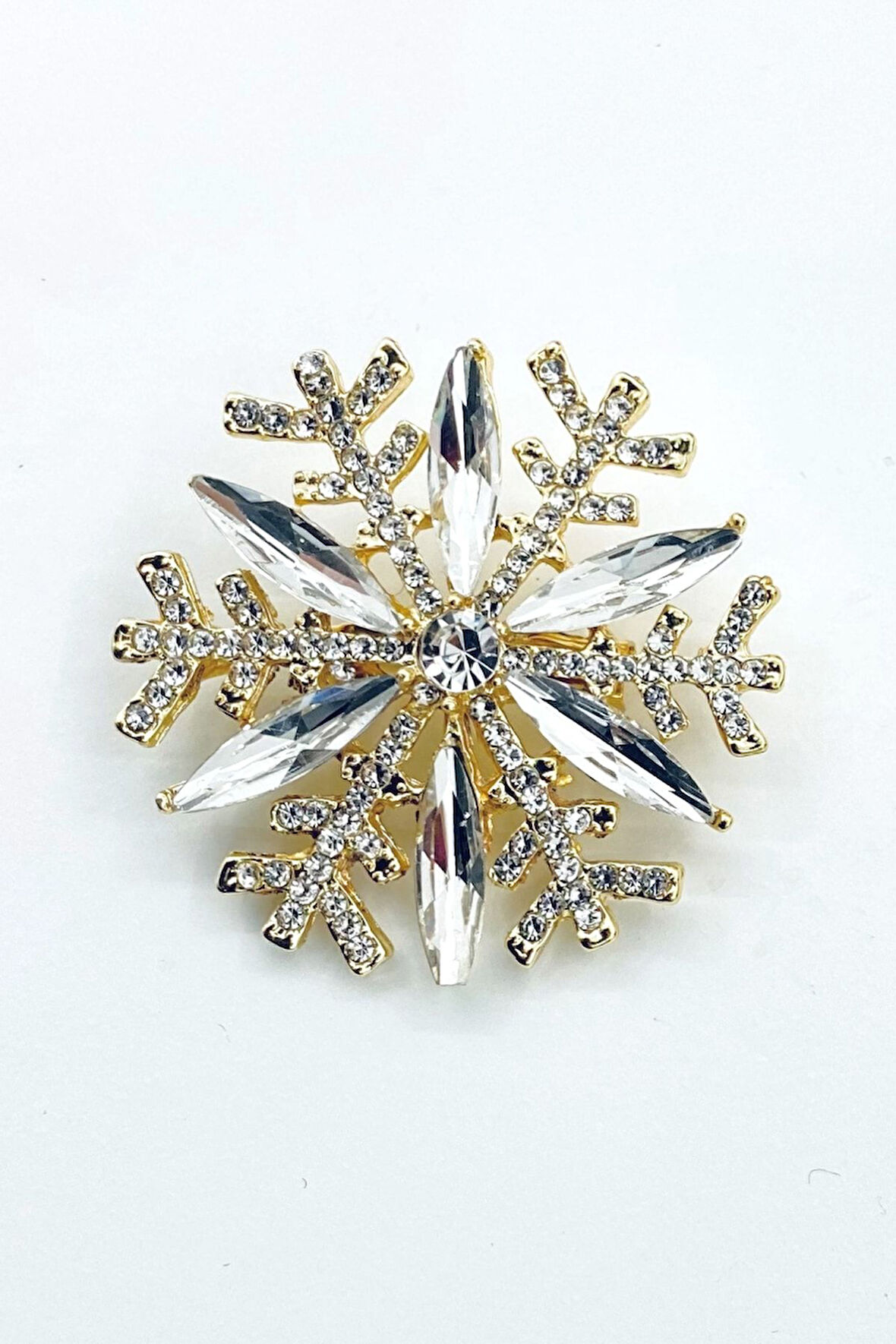 Altın Renk Kar Kristali Broş