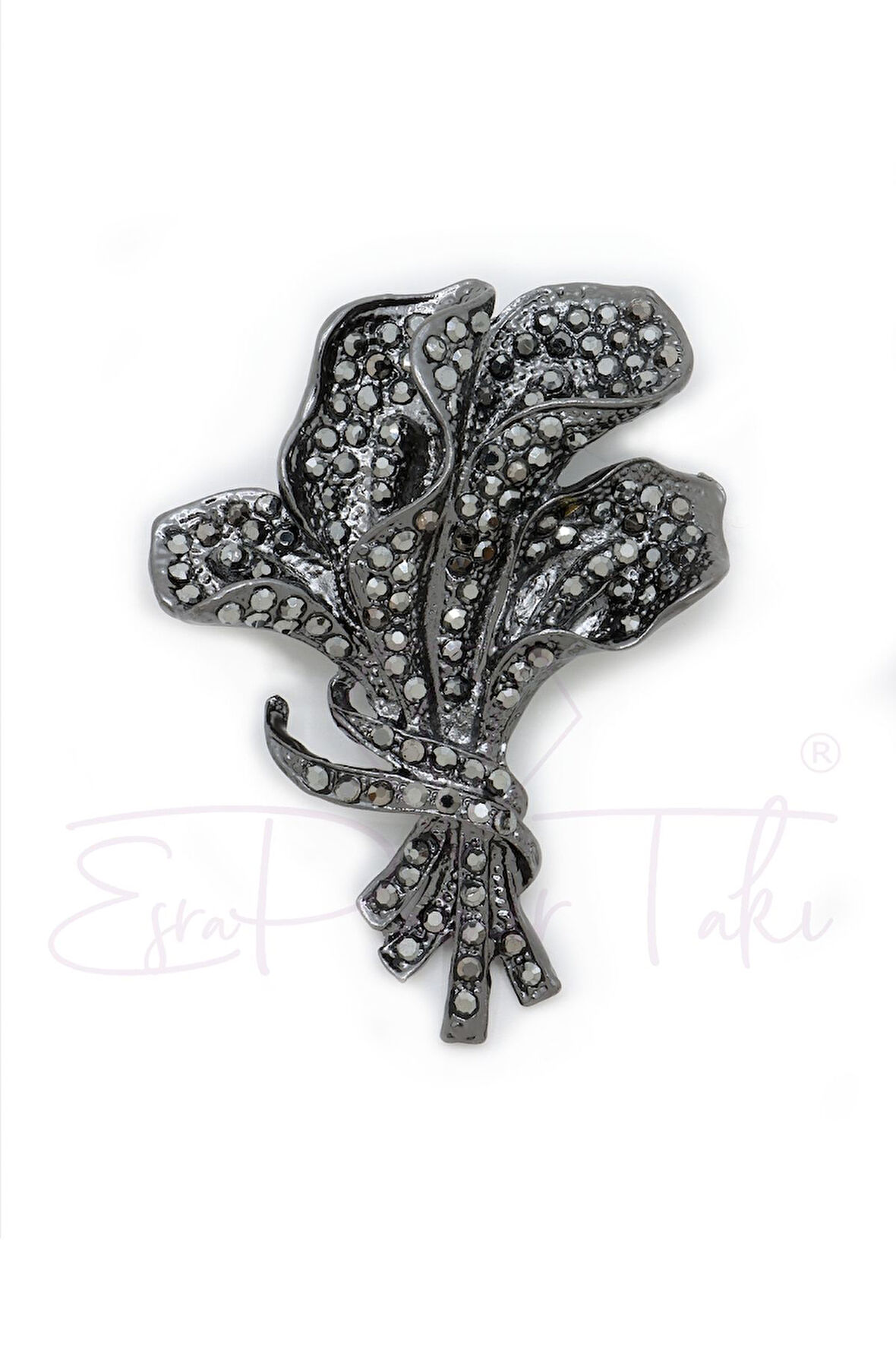 Bronz Renk Markazit Taşlı Buket Broş