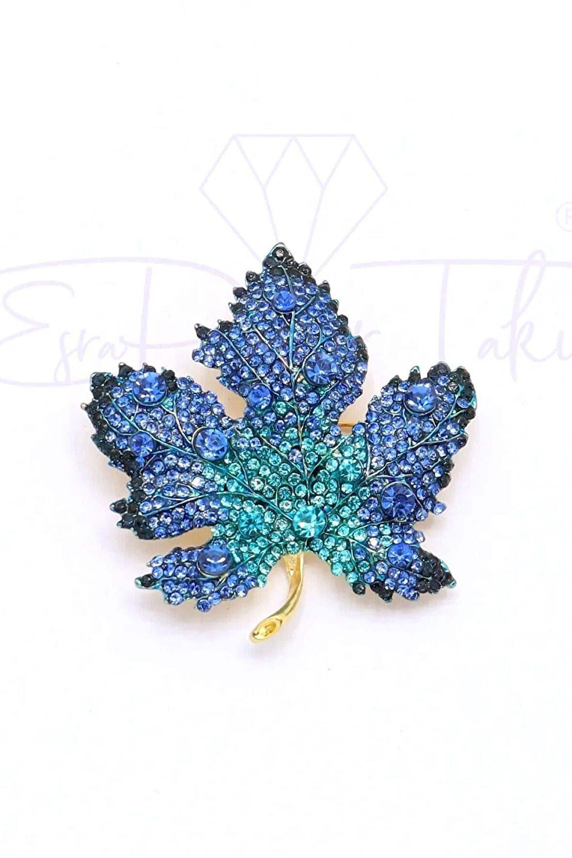 Mavi Ve Turkuaz Taşlı Yaprak Broş Ve Kolye Ucu