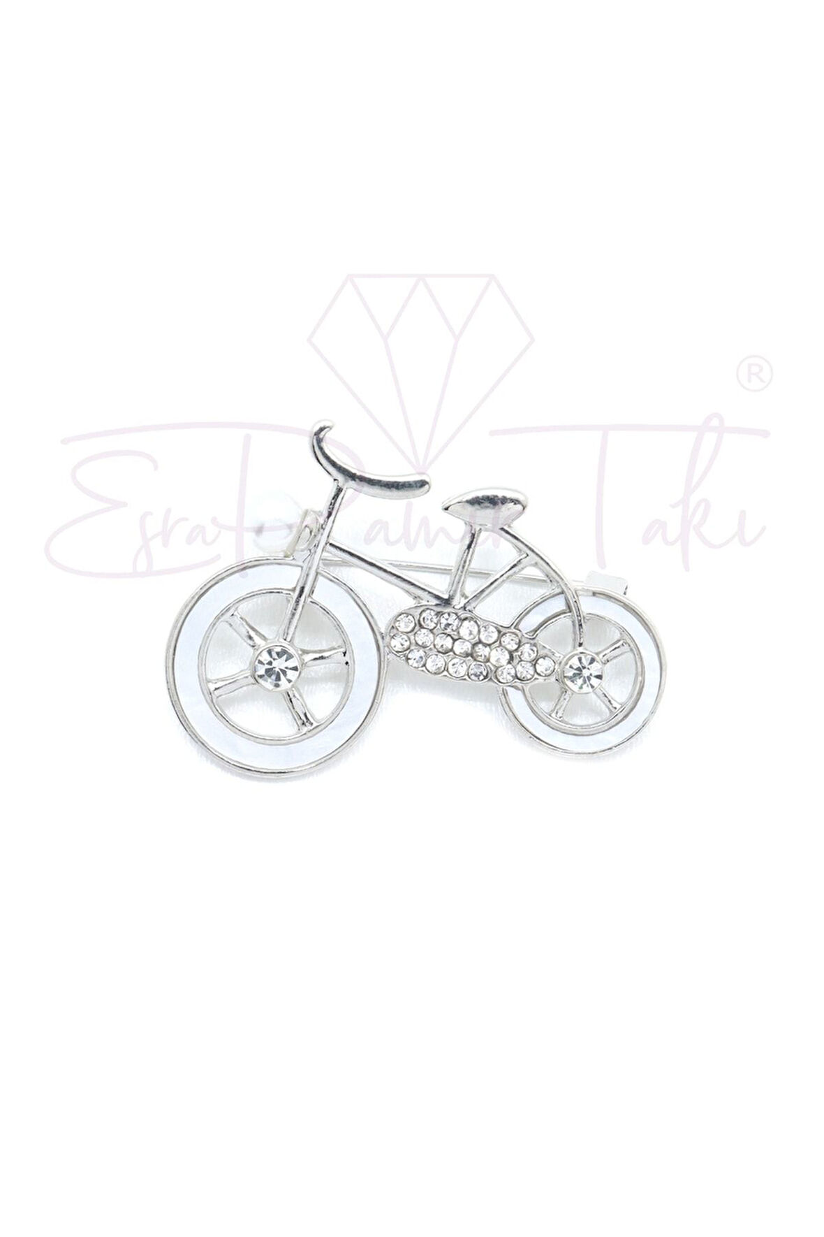 İncili Taşlı Gümüş Renk Bisiklet Broş