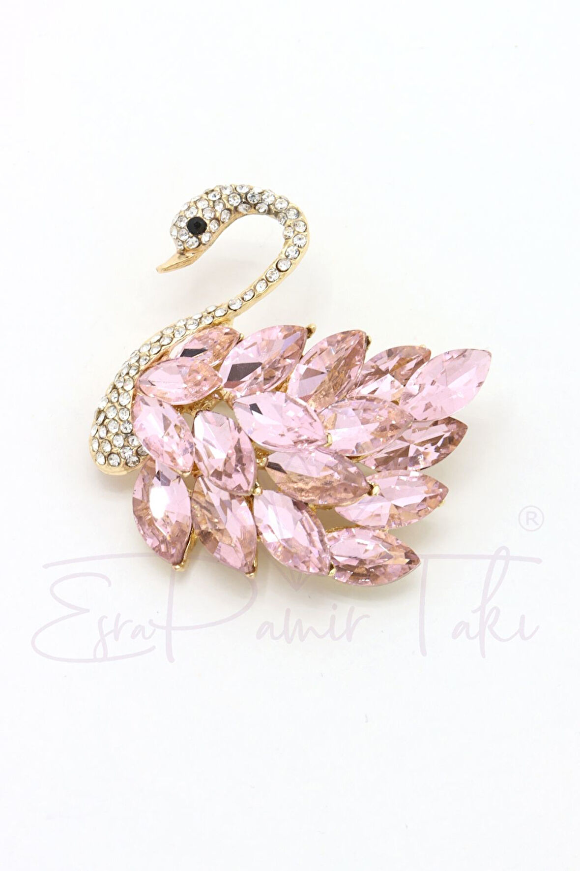 Pembe Zirkon Taşlı Kuğu Broş