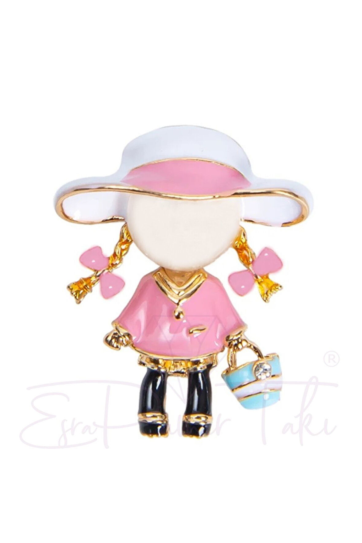 Pembe Şapkalı Kız Broş