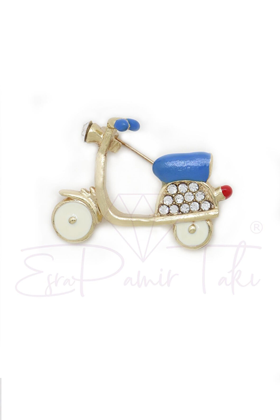 Zirkon Taşlı Altın Renk Bisiklet Broş