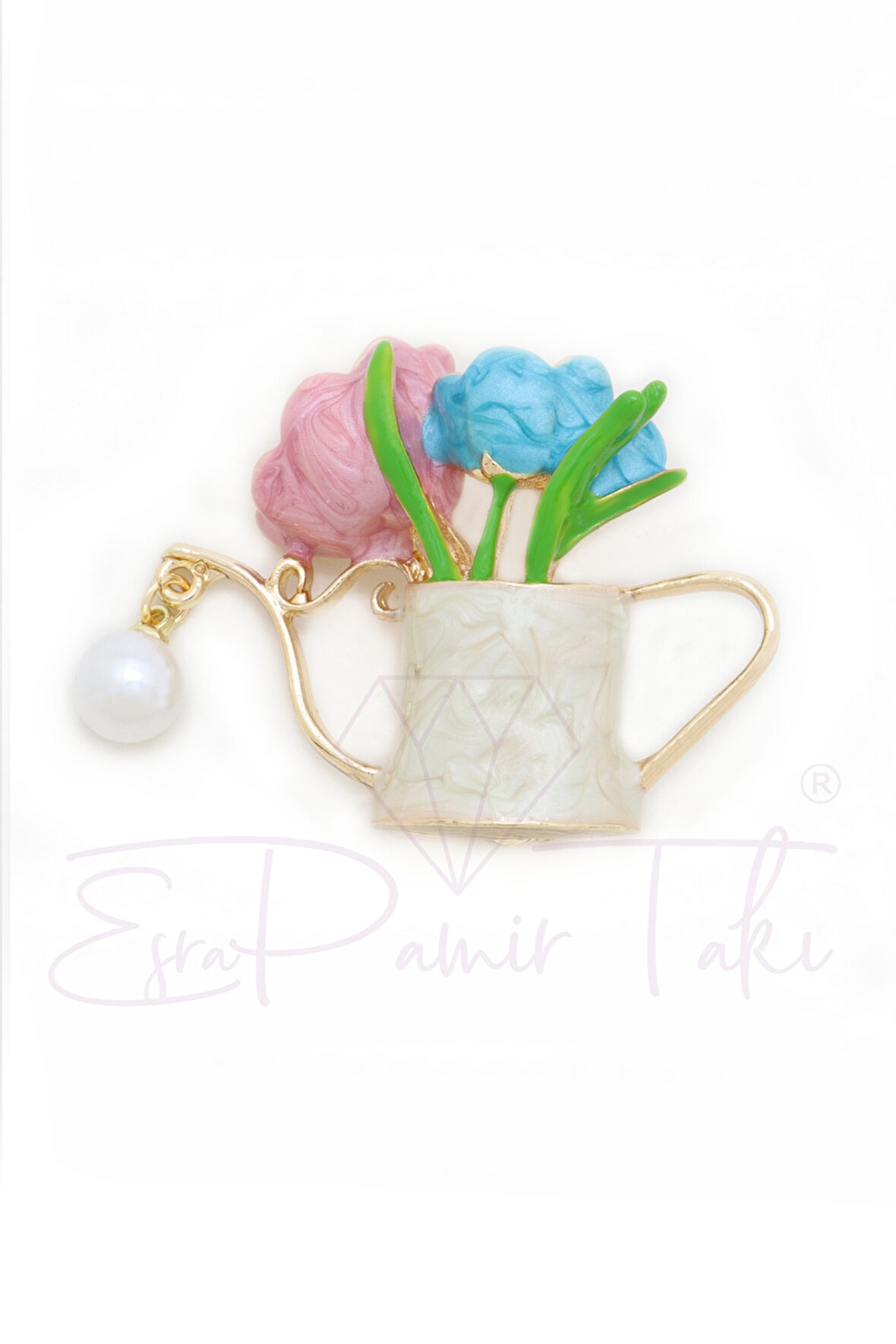 İncili Çiçek Bahçe Sulama Kabı Broş