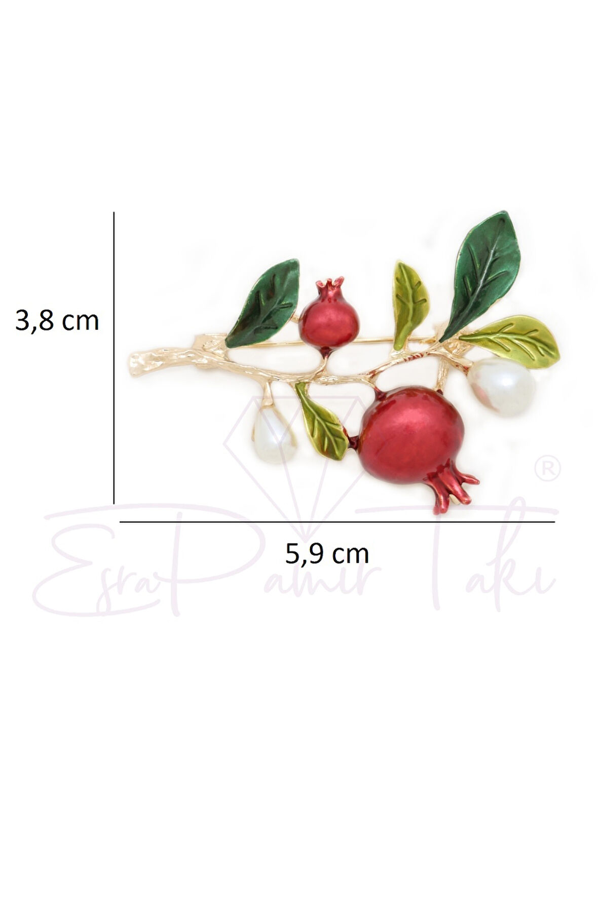 İncili Nar Dalı Broş