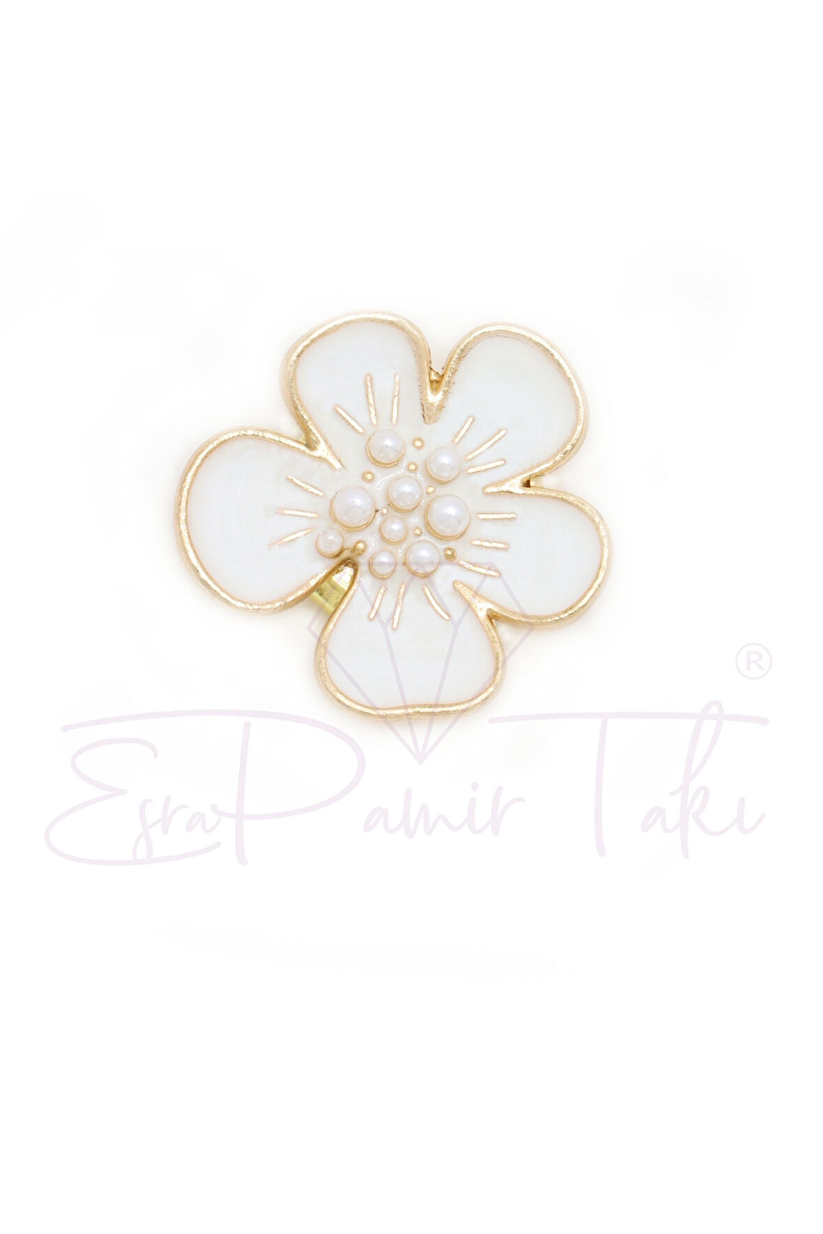 İncili Çiçek Düğme Süsü Broş