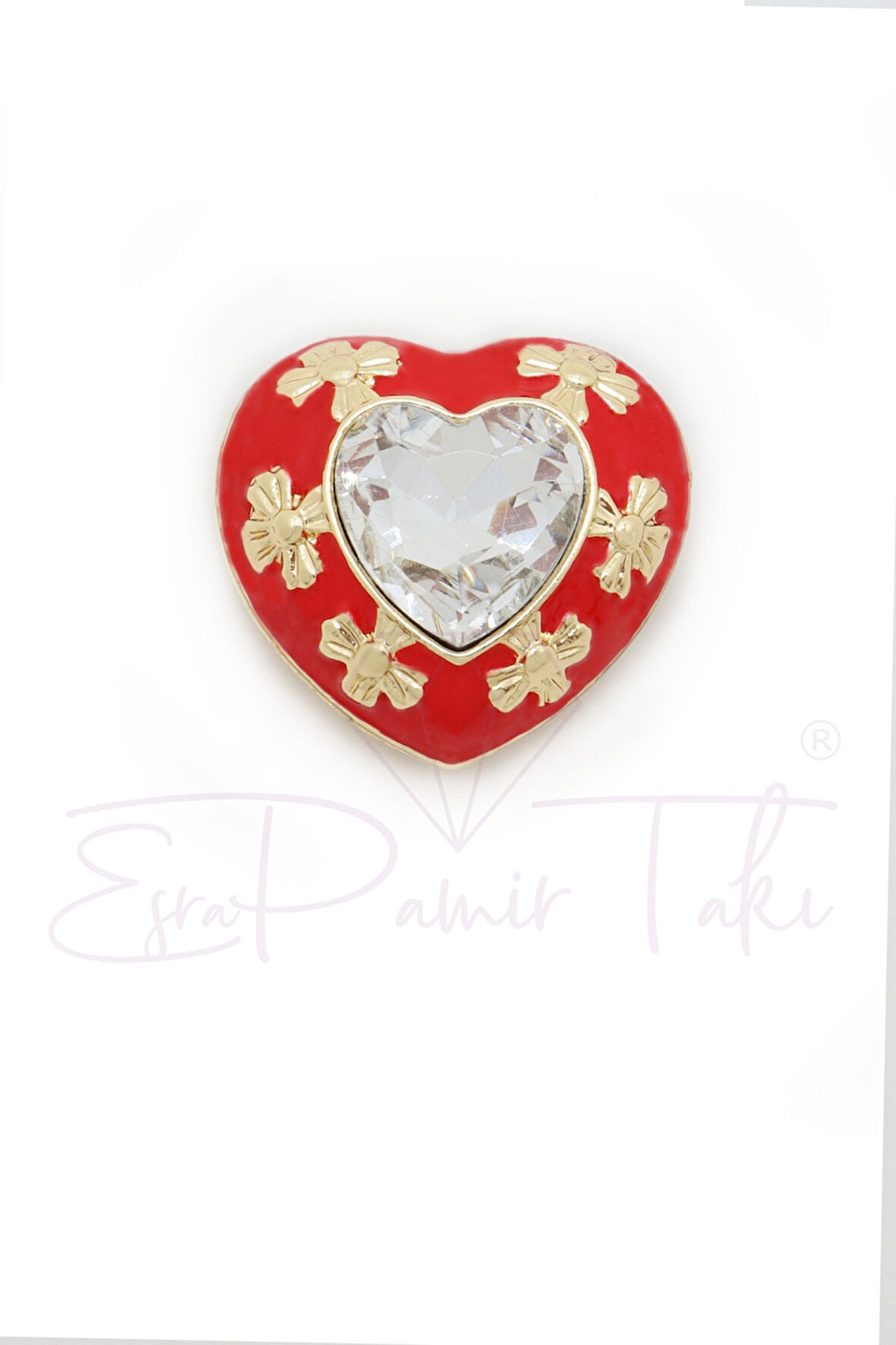 Kırmızı Kalp Düğme Süsü Broş