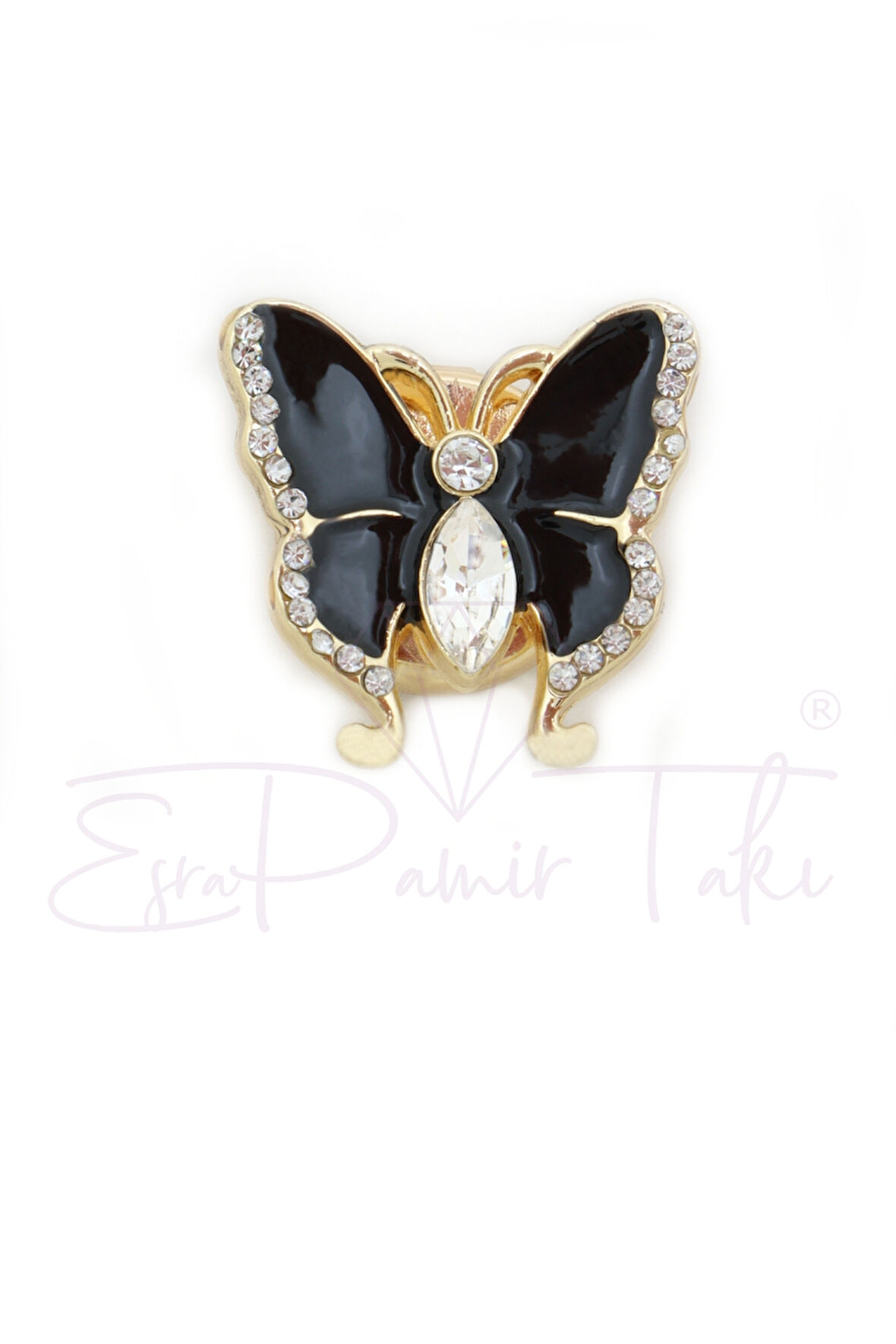 Siyah Kanatlı Düğme Süsü Broş