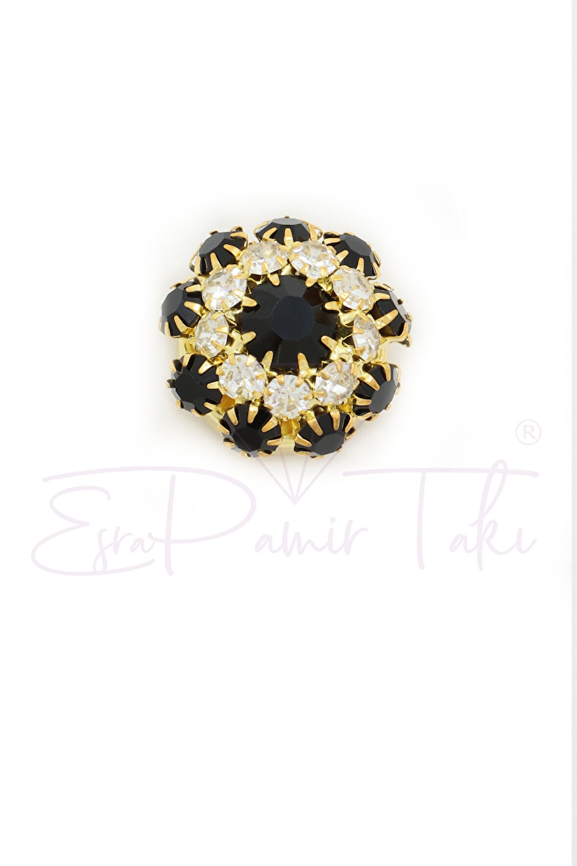 Siyah Taşlı Düğme Süsü Broş
