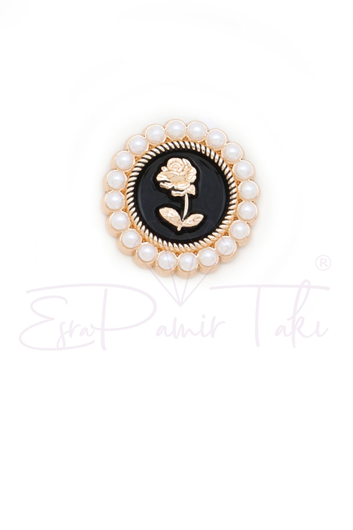 İncili Vintage Düğme Süsü Broş