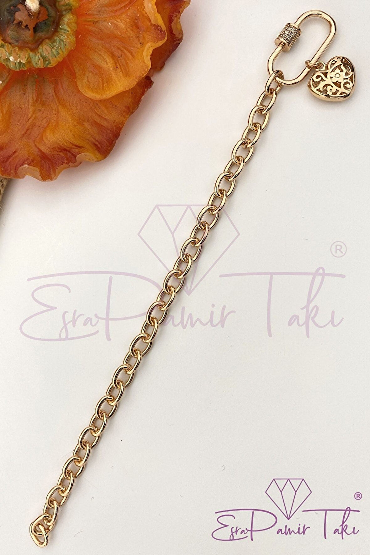 Gold Rose Renk Zirkon Taşlı Çelik Bileklik