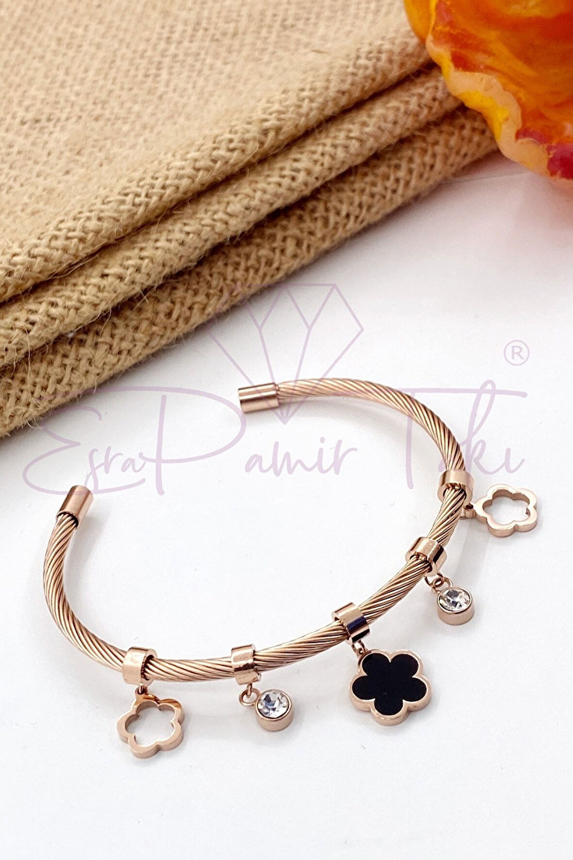 Rose Renk Çelik Kelepçe Bileklik