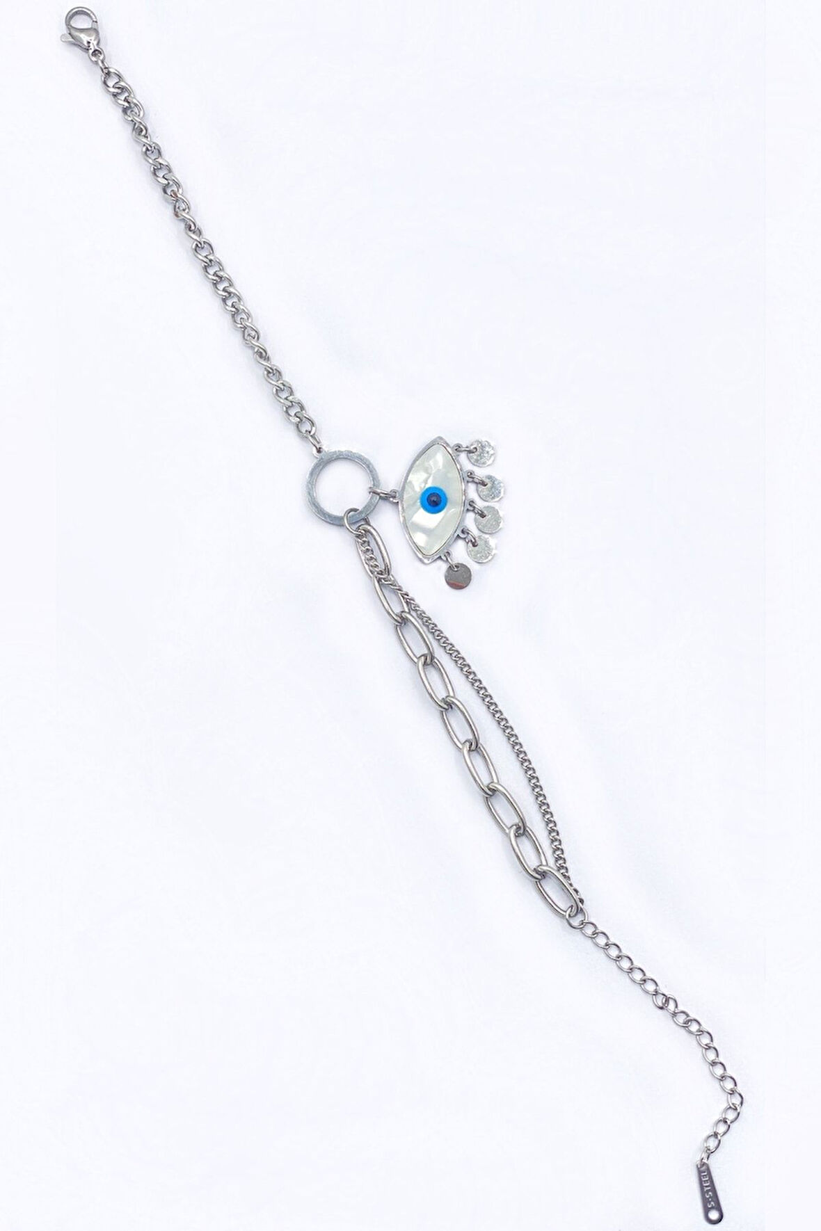 Gümüş Renk Çelik Göz Bileklik