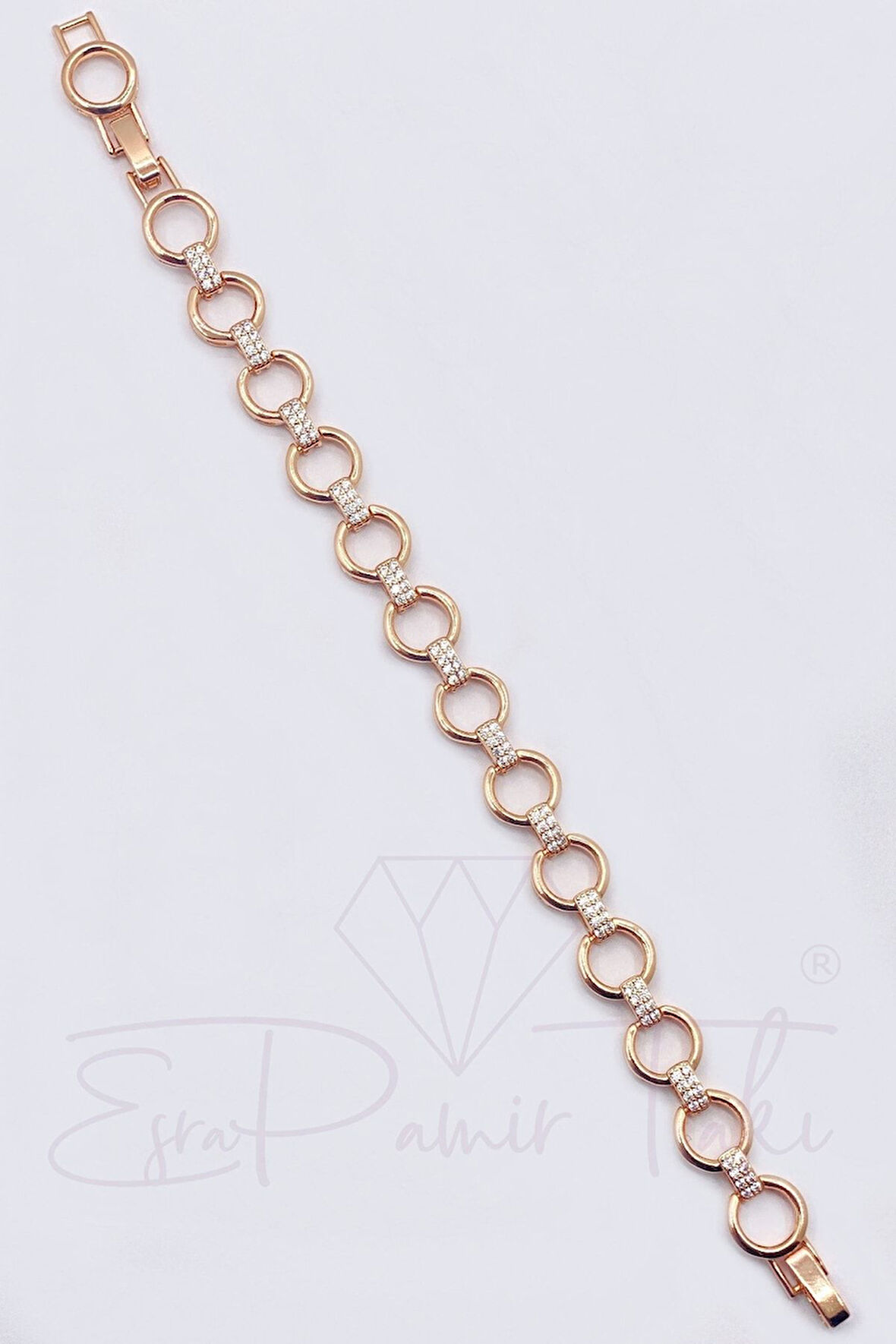 Zirkon Taşlı Rose Gold Renk Vıp Çelik Bileklik