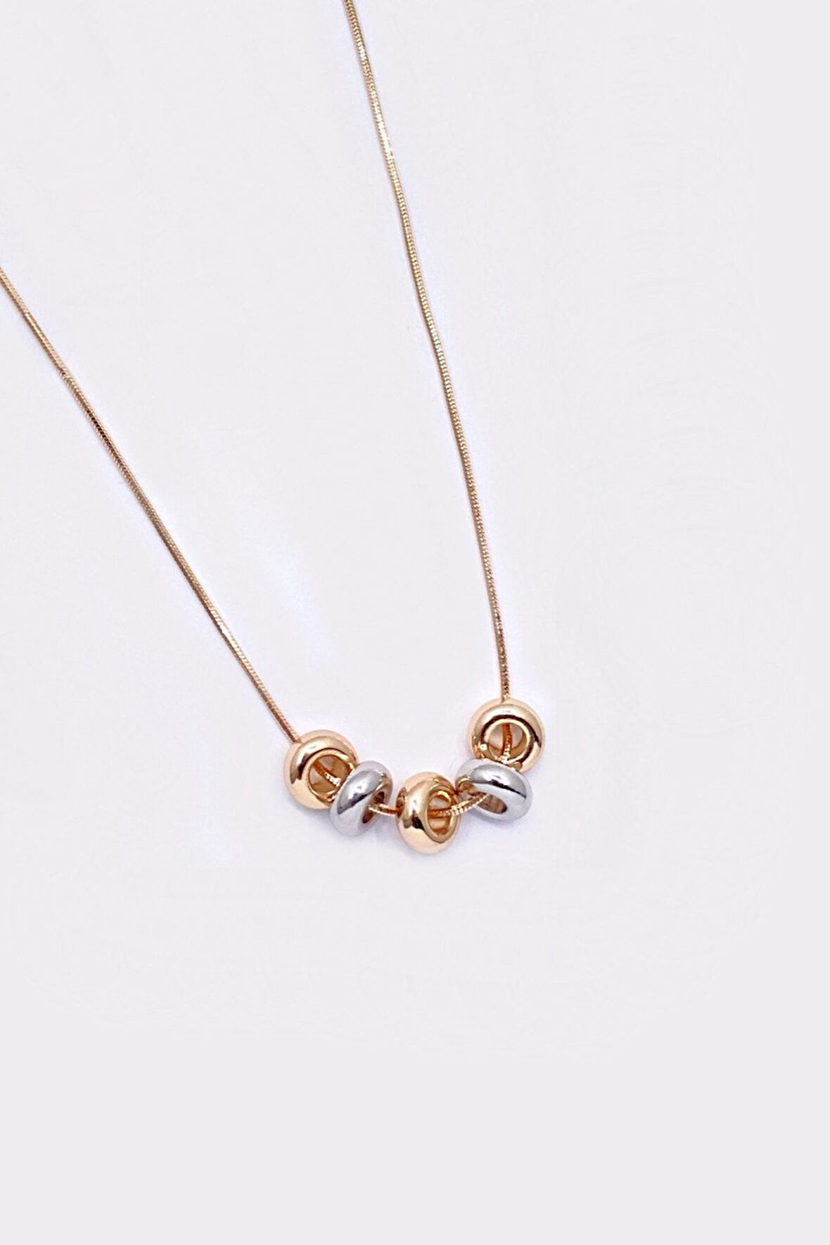 Metal Boncuklu Gold Rose Renk Çelik Kolye